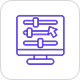 Outline of a computer monitor with a circuit or network diagram in neon purple and blue colors.