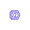 Icon of a numbered ticket or card with the number 02 inside a purple outline