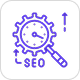 Magnifying glass focusing on a gear with SEO text
