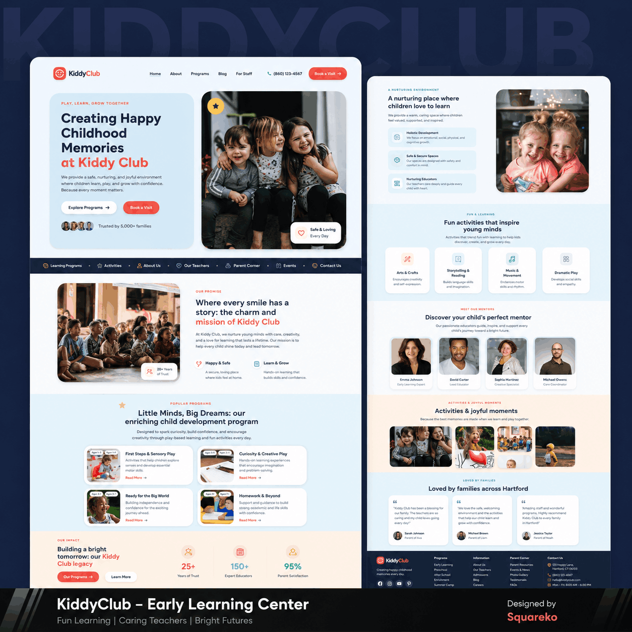 Screenshots of the homepage and about me page of the Sleepy Rockstar Academy website, featuring images of children and a woman, with text about pediatric sleep solutions by Dr. Karen Hake.