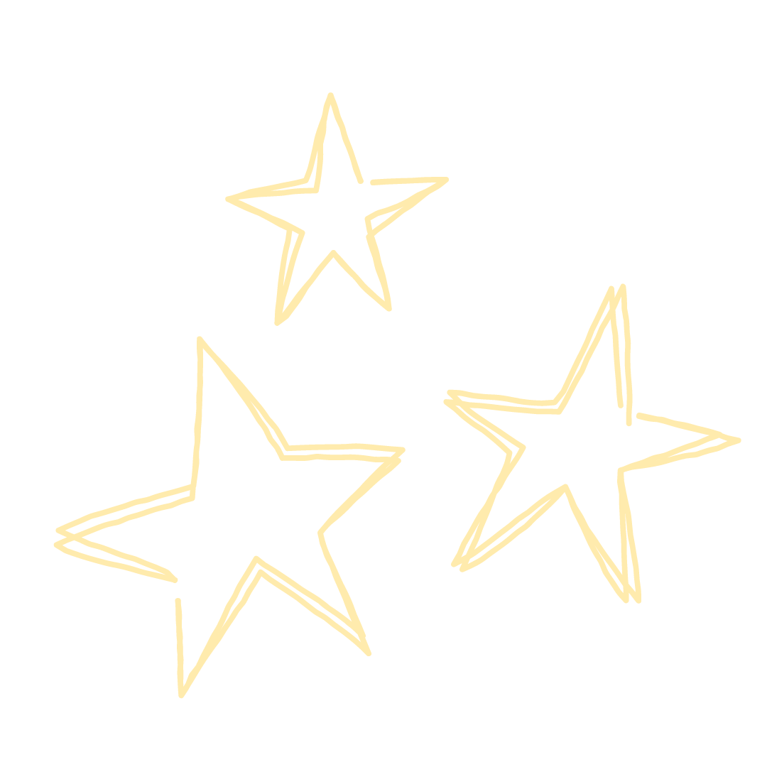 Hand drawn yellow stars times 3 in Fear Free Mama To Be brand colour " Lemon Meringue"