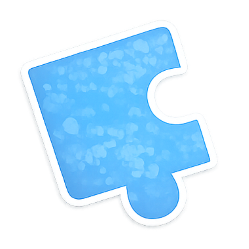 A blue puzzle piece resembling a stylized ice cube.