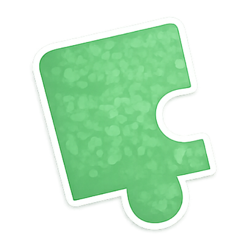 A green foam puzzle piece with a white border and textured surface.