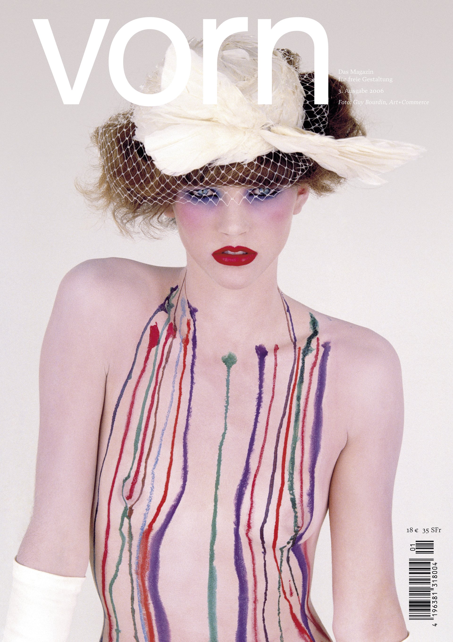 VORN EDITION 3, 2006. This cover was photographed by Guy Bourdin for French VOGUE in 1972, but remained unpublished. VORN 3 presented contributions by Boogie, Christina Kruse, Luis Sanchis, Diana Scheunemann, Anna McCarthy, Thomas Degen, Flatz, Ivo K