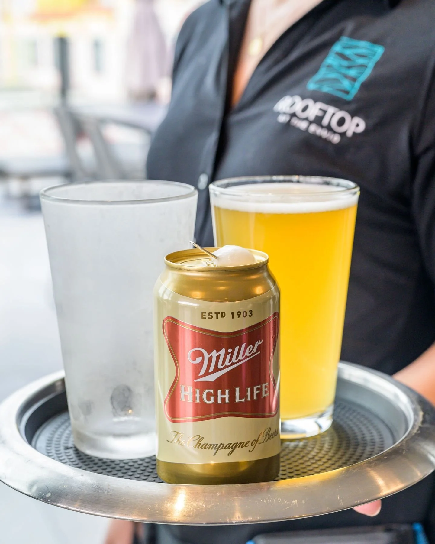 The champagne of beers, on an actual rooftop. 🍺✨ A Miller High Life just hits different when you're 5 stories up with a view of Portsmouth. Classic, cold, and exactly the vibe you needed this weekend.

Come up and grab one. Link in bio to reserve.

