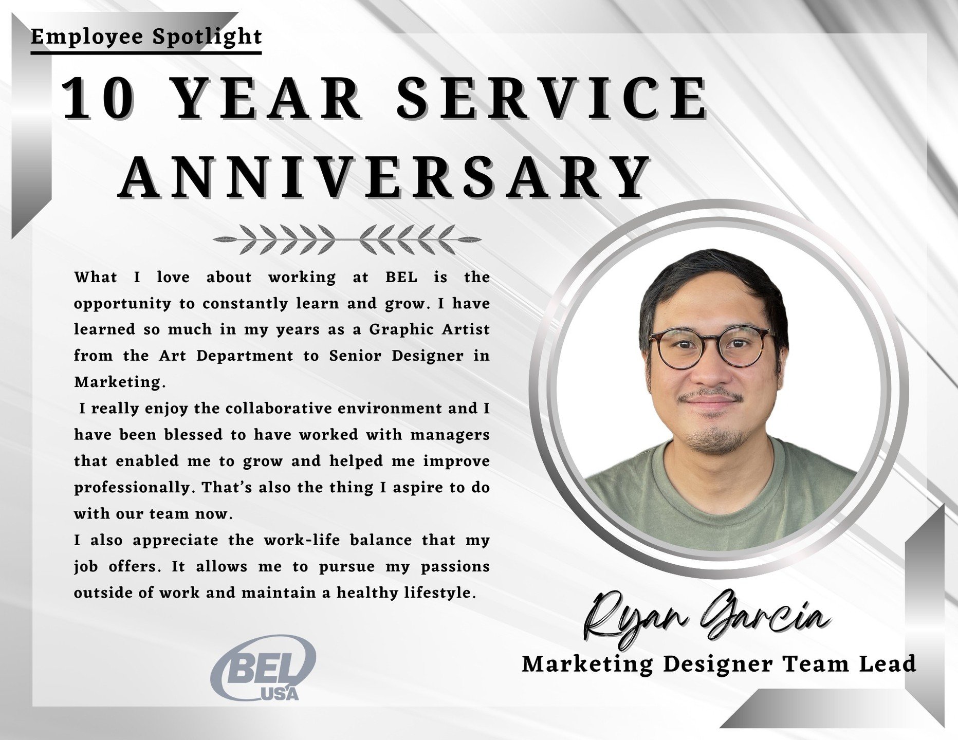 Celebrating 10 Amazing Years with Ryan Garcia! 🎊🎉

Please join us in congratulating Ryan Garcia, our incredible Marketing Designer Team Lead, on his 10th anniversary with us! 🥳

Ryan's creative vision and leadership have been instrumental in shapi