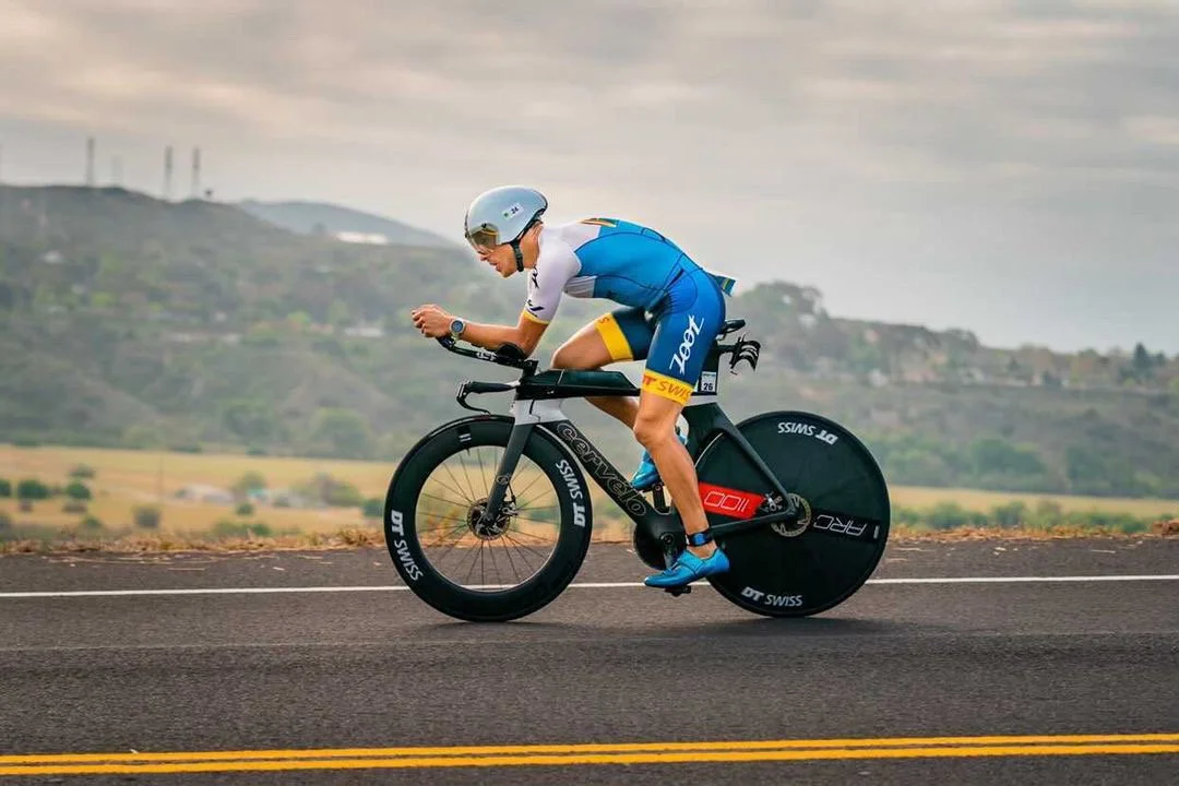 Kevin on the bike racing at Oceanside 70.3