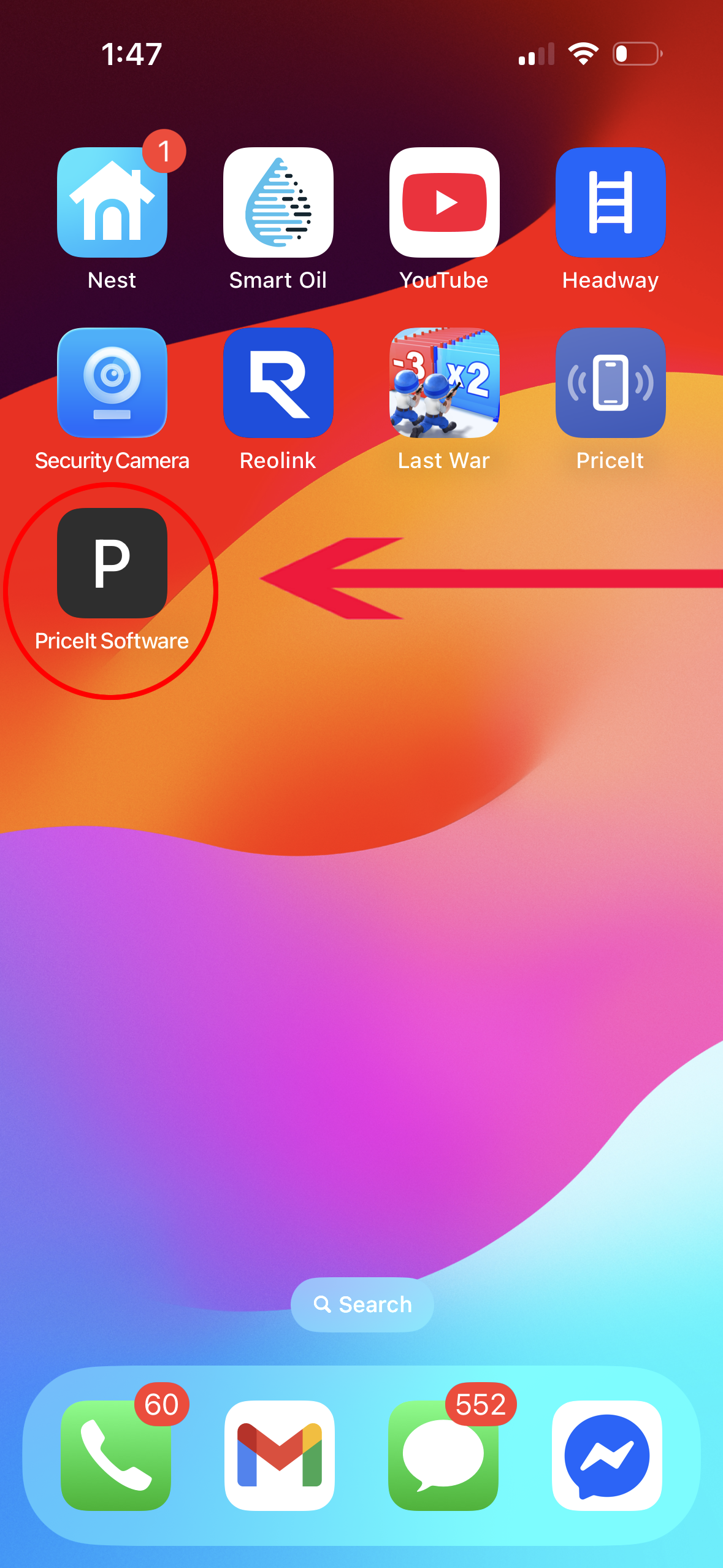 Apple iPhone screen showing PriceIt Software phone app added to homescreen