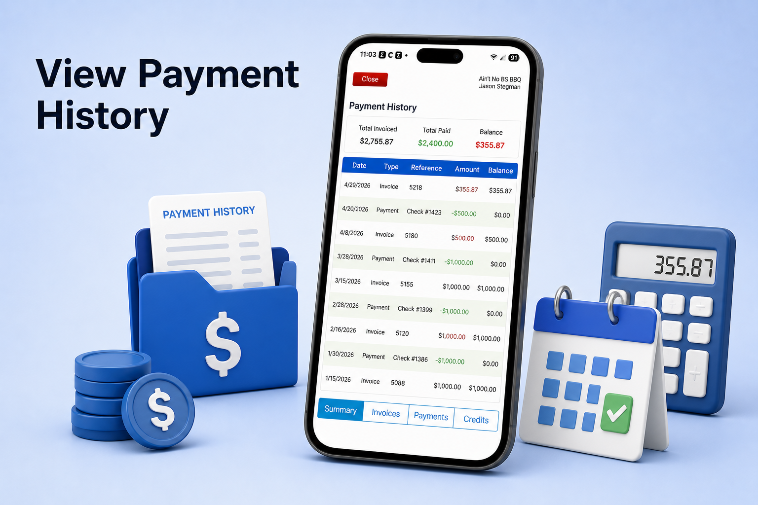 View Payment History with Phone App UI