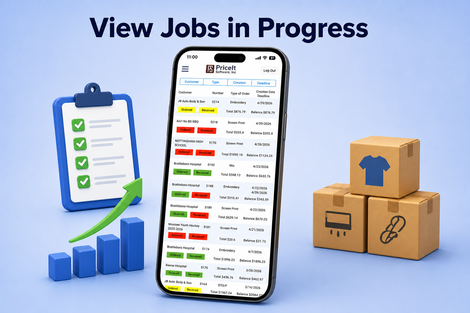 View Jobs in Progress with Phone App UI