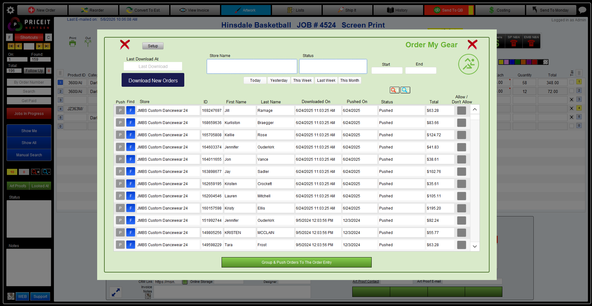 Import and manage Shopify, WooCommerce, Chipply, InkSoft, and Order My Gear orders ecommerce orders inside PriceIt shop management software