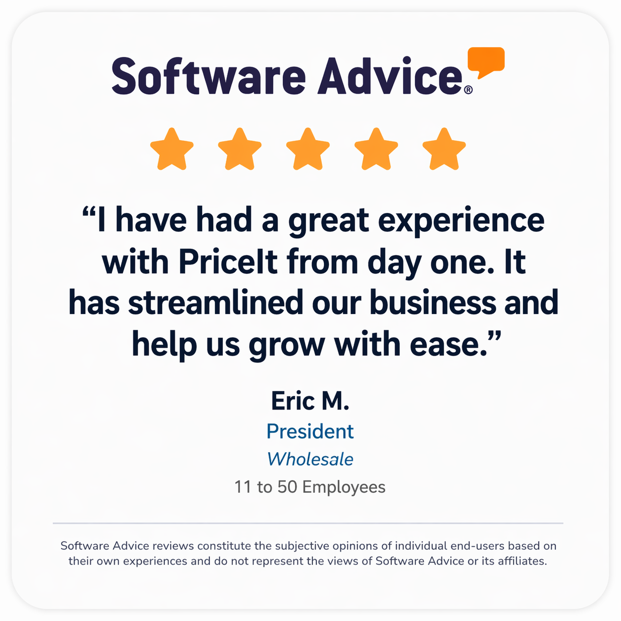 PriceIt 5-star reviews on Software Advice