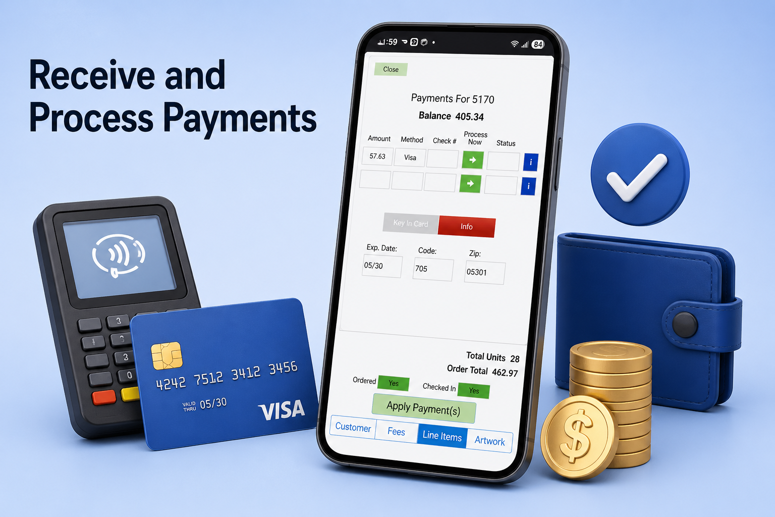Receive and process customer payments directly from the PriceIt phone app