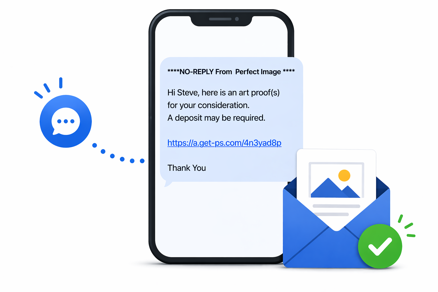 Message proof notification with envelope icon