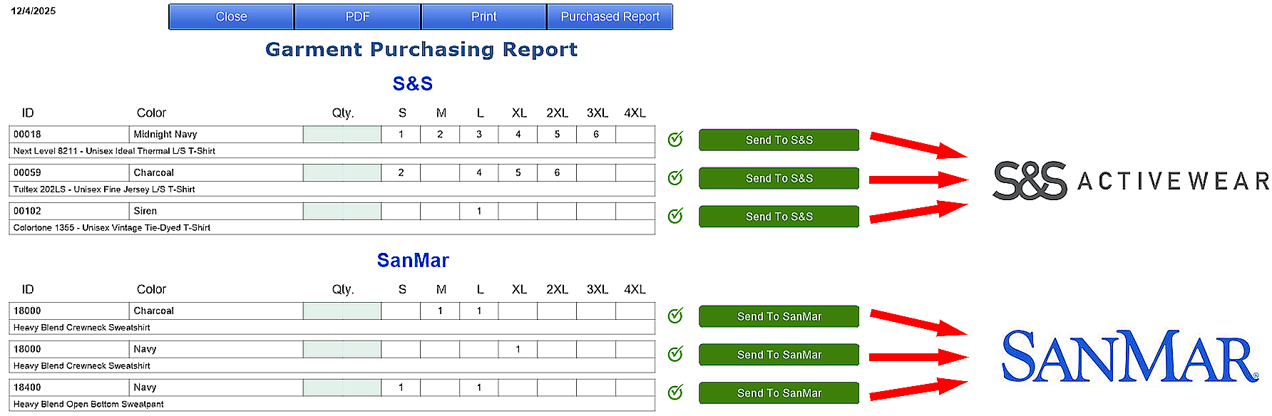 Send to SanMar or S&S