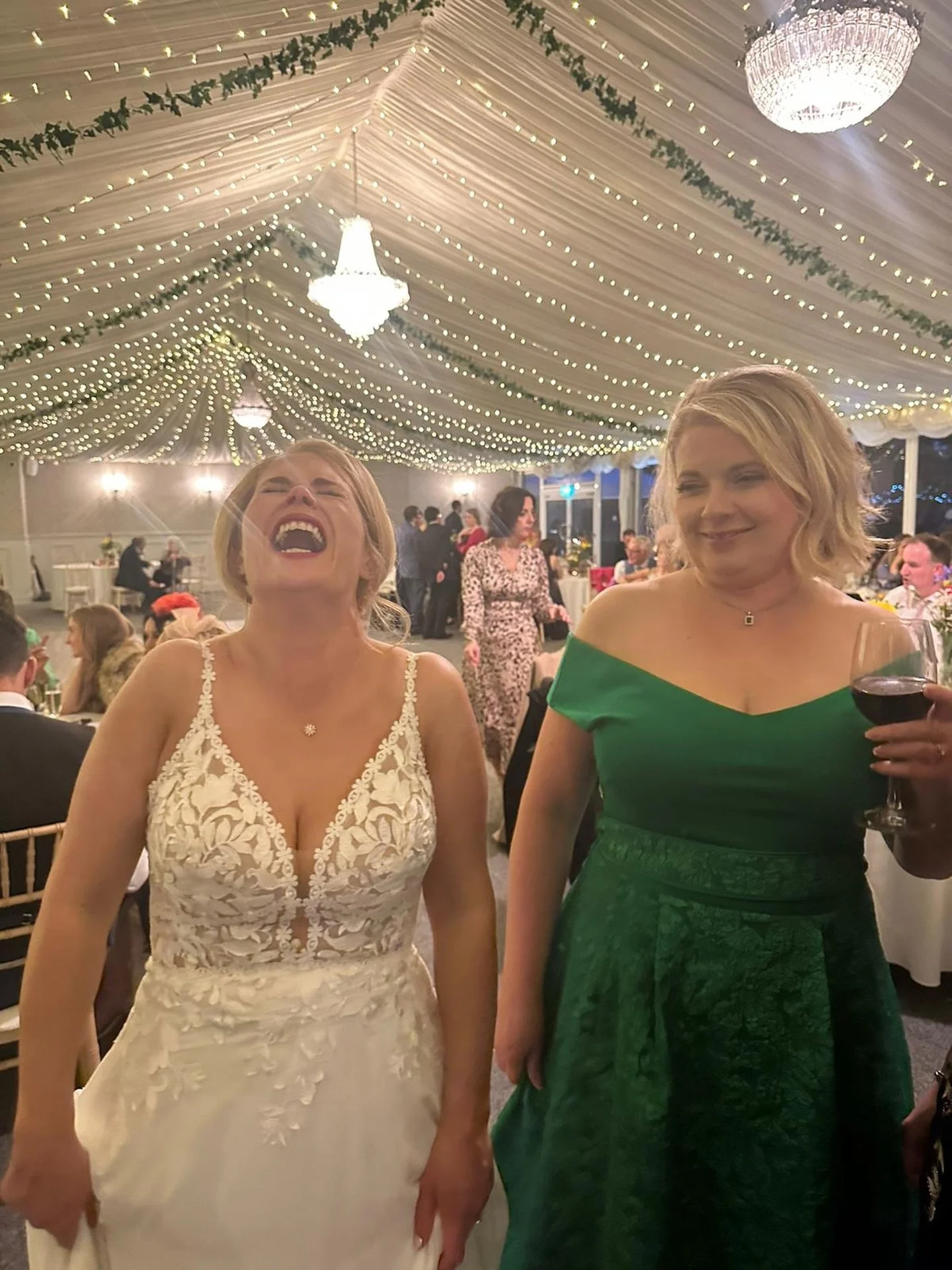 One photo. One story.

Today&rsquo;s #weddingadventchallenge2025 instantly made me think of this one 🤍 

Me, at my wedding, practically wetting myself with one of my oldest friends, Rosalyn. No idea why. No context. Just one of those moments.

The u