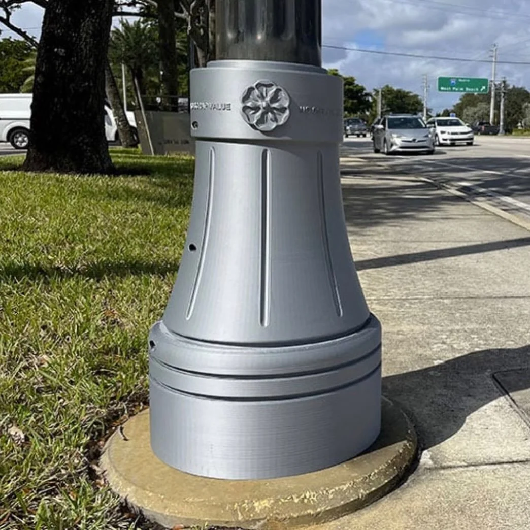 Mystery Base, PART 2: The answer is this base is actually made of Resin! In fact, resin material is light weight, virtually indestructible, and will not corrode, rust, or rot. For this reason, resin bases are fantastic for municipal maintenance and c