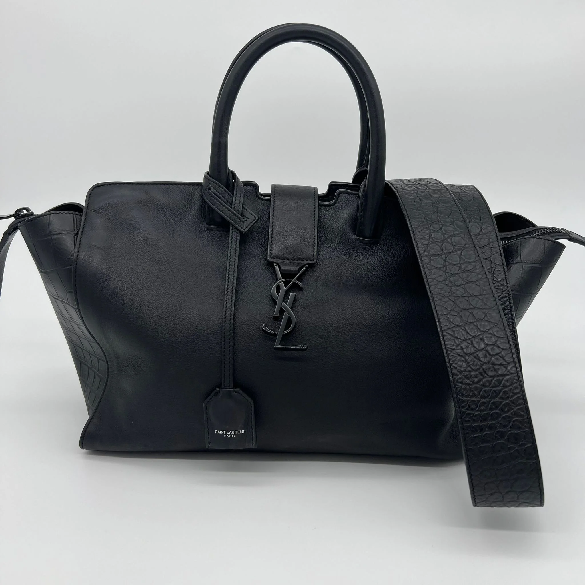 Saint Laurent YSL Small Downtown Cabas Bag in Black with Black Hardware front