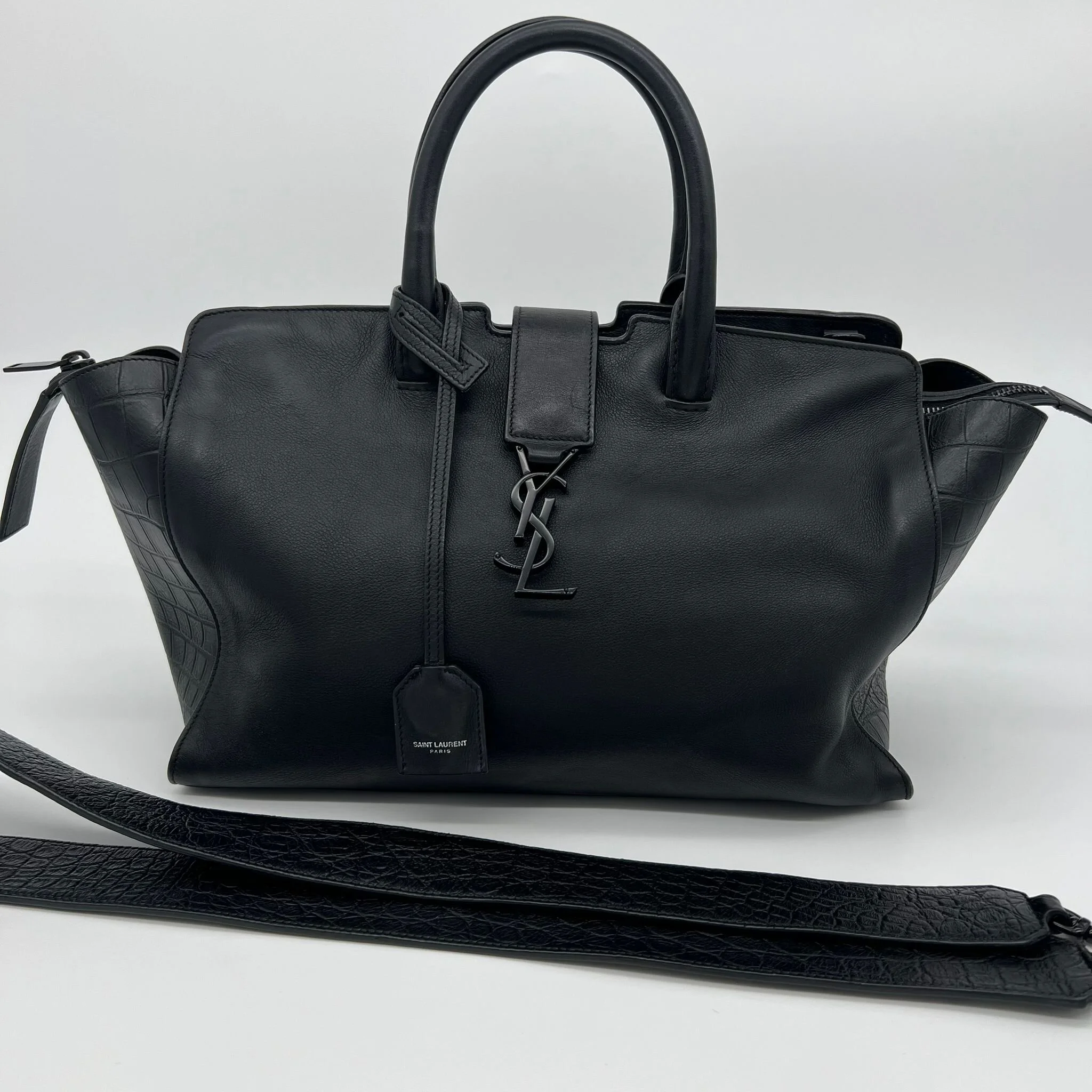 Saint Laurent YSL Small Downtown Cabas Bag in Black with Black Hardware front
