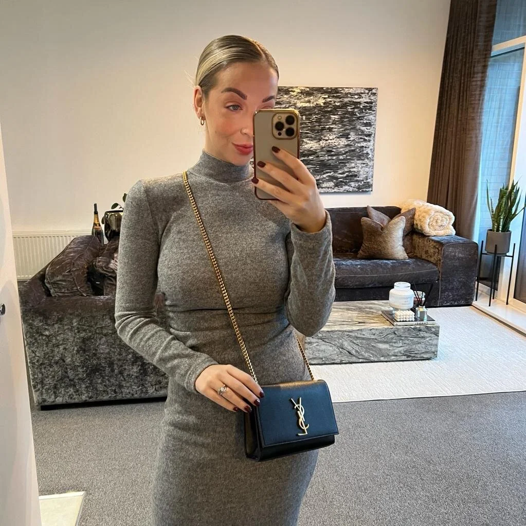 Saint Laurent YSL Small Kate Bag in Black Leather with Gold Hardware shown on model