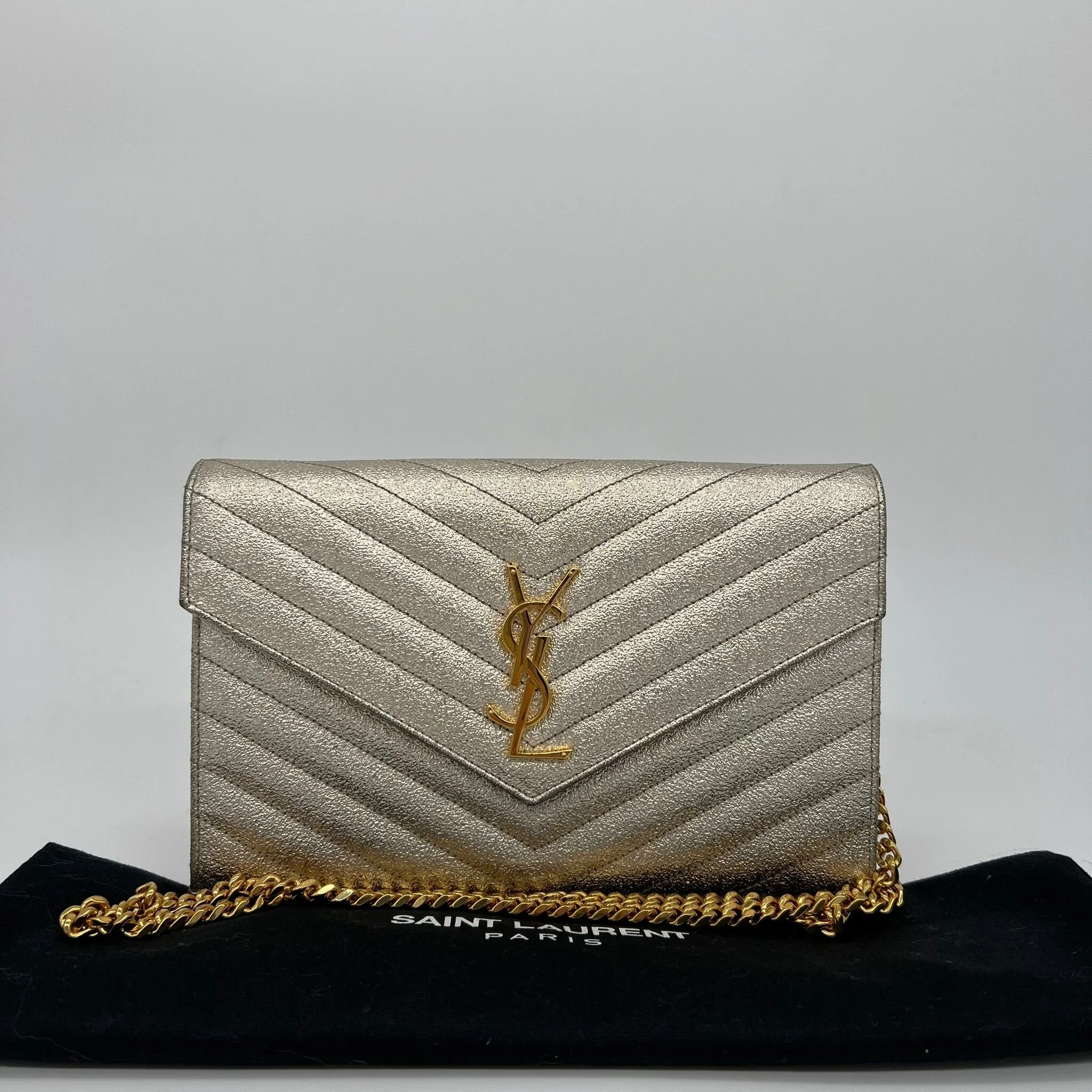 Saint Laurent YSL Large Envelope Wallet on Chain Bag in Gold front