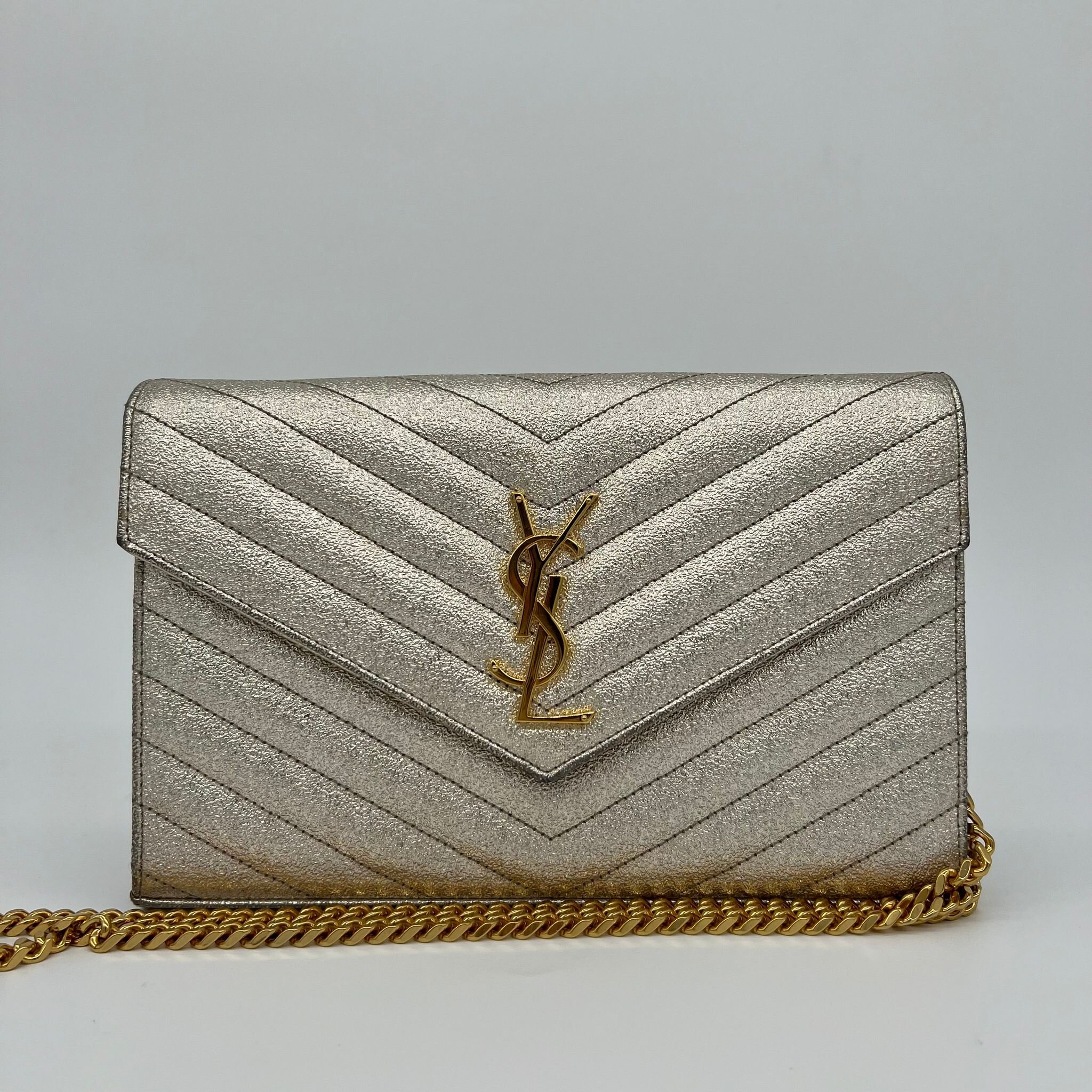 Saint Laurent YSL Large Envelope Wallet on Chain Bag in Gold front