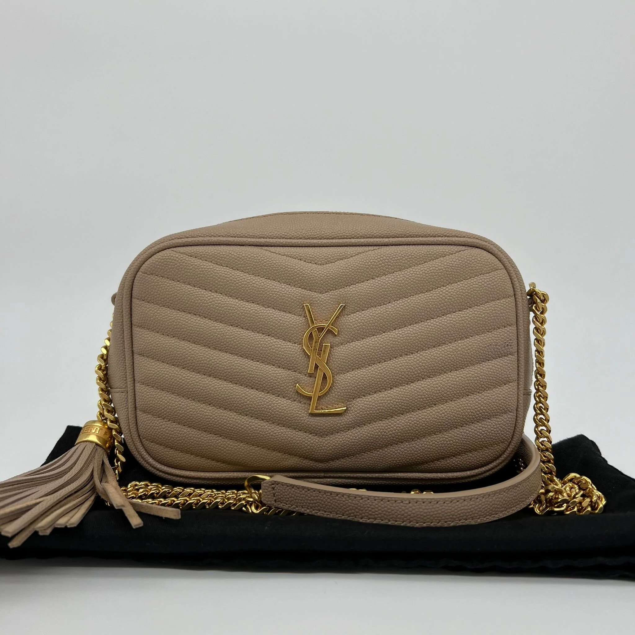 Saint Laurent YSL Mini Lou Bag in Beige with Gold Hardware front