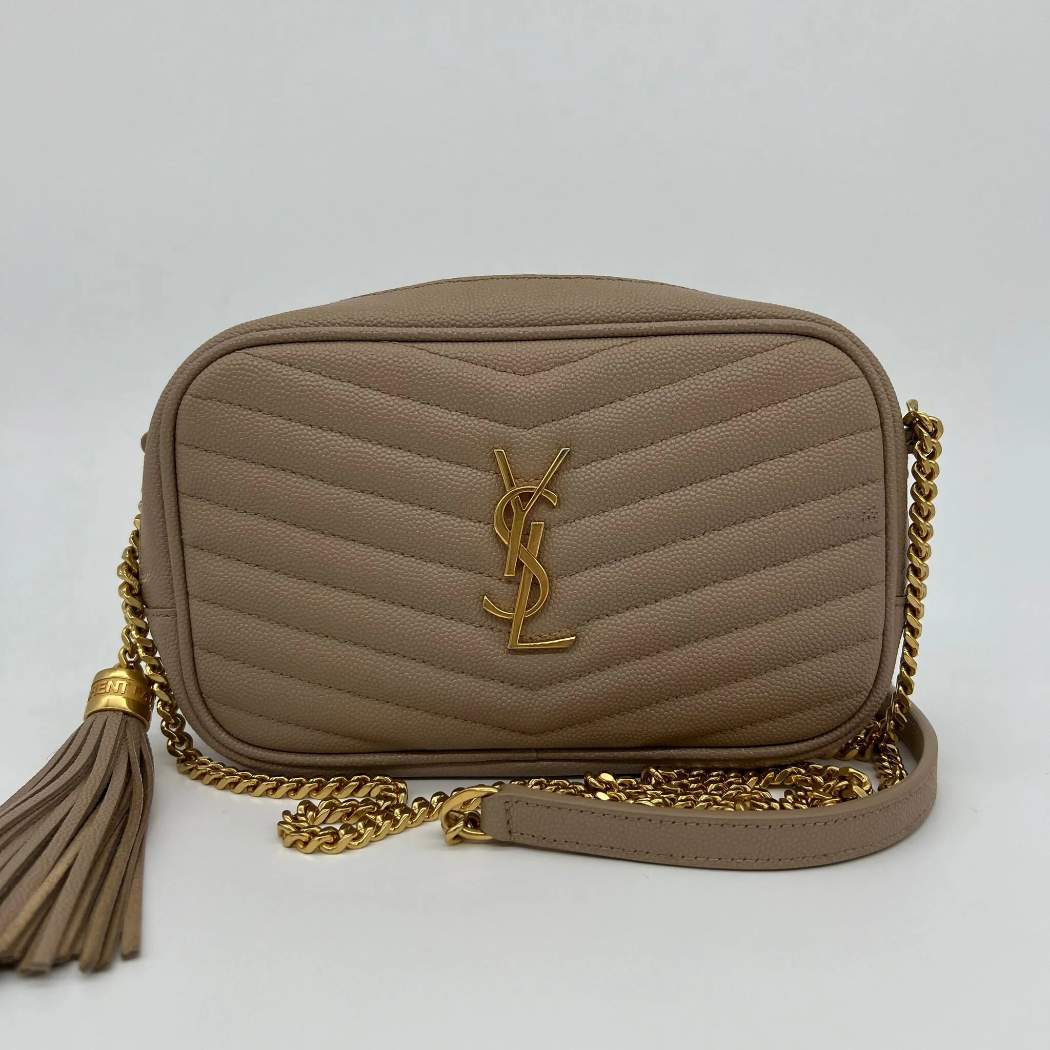 Saint Laurent YSL Mini Lou Bag in Beige with Gold Hardware front