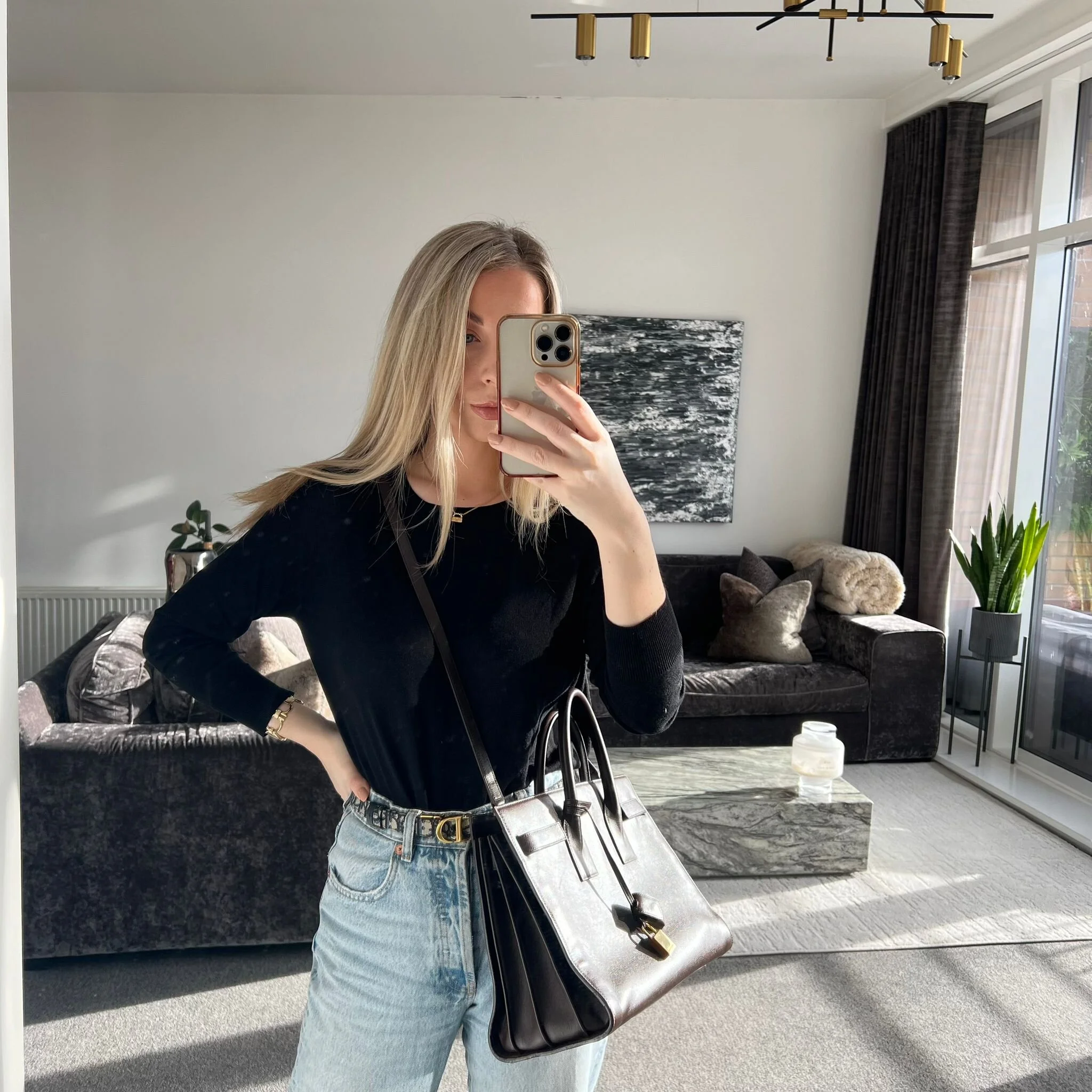 Saint Laurent YSL Sac De Jour Small in Brown with Gold Hardware shown on model