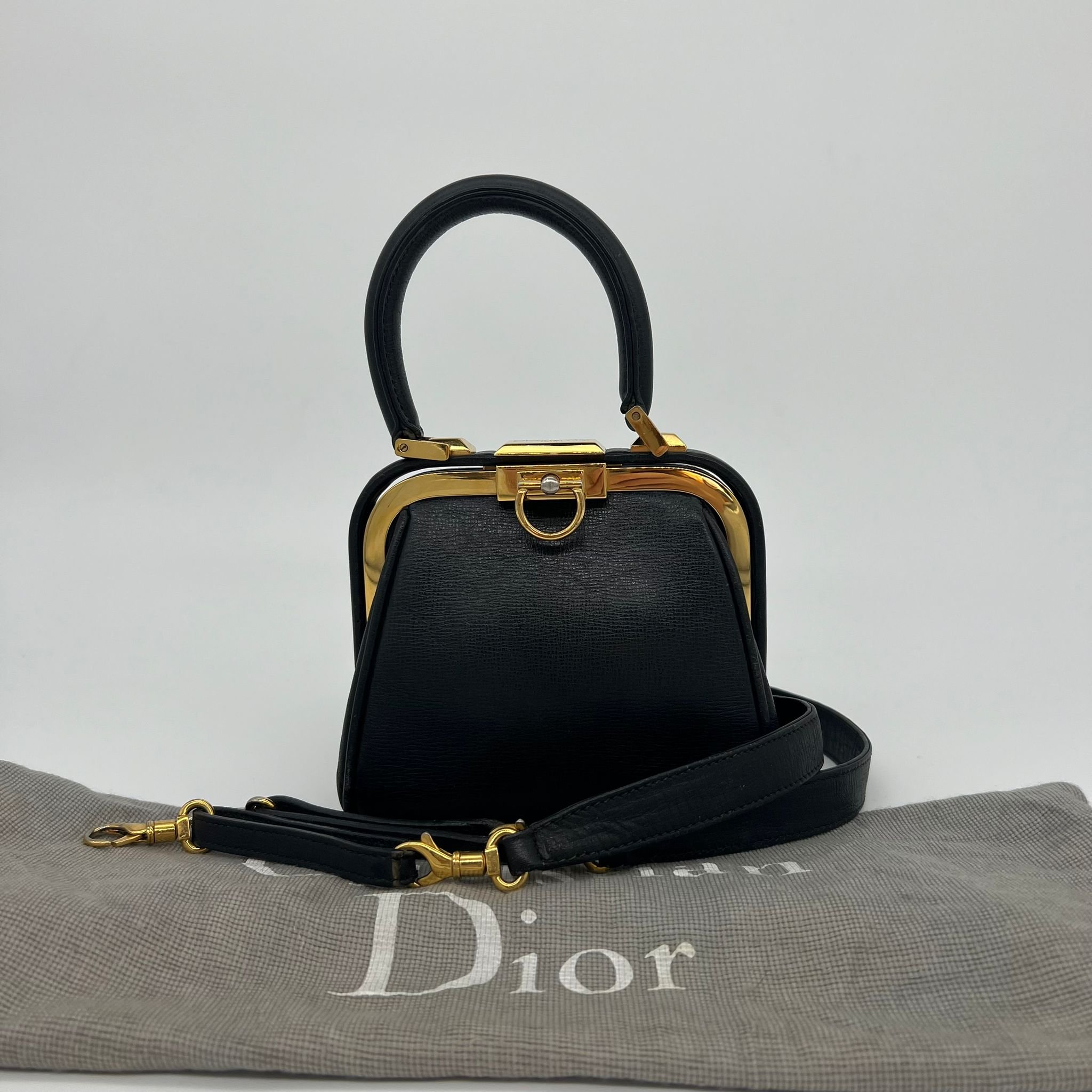 Dior Mini Doctor Vintage Bag in Black Leather and Gold Hardware with packaging