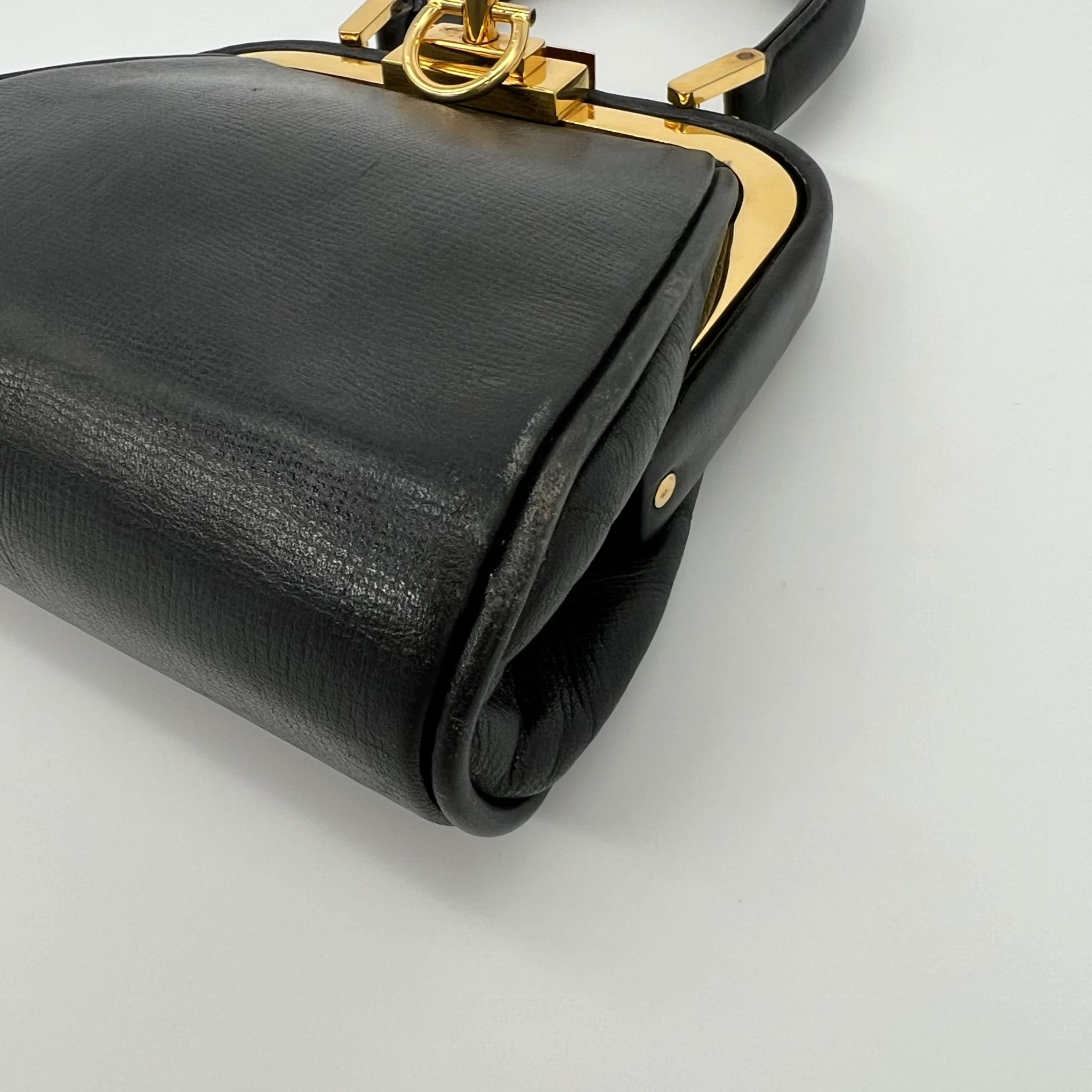 Dior Mini Doctor Vintage Bag in Black Leather and Gold Hardware corners