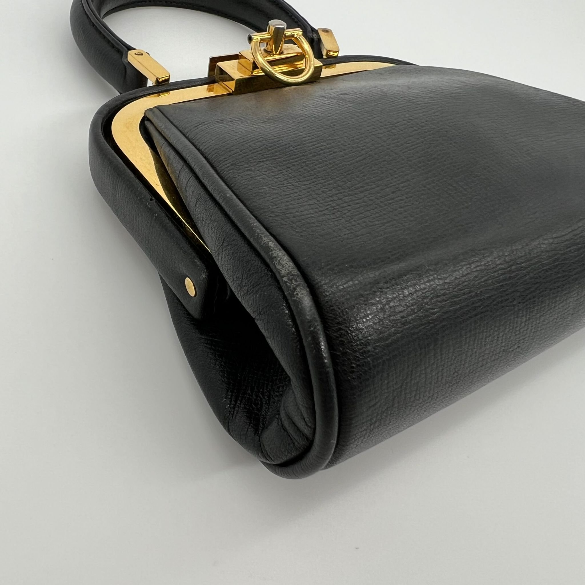 Dior Mini Doctor Vintage Bag in Black Leather and Gold Hardware corners
