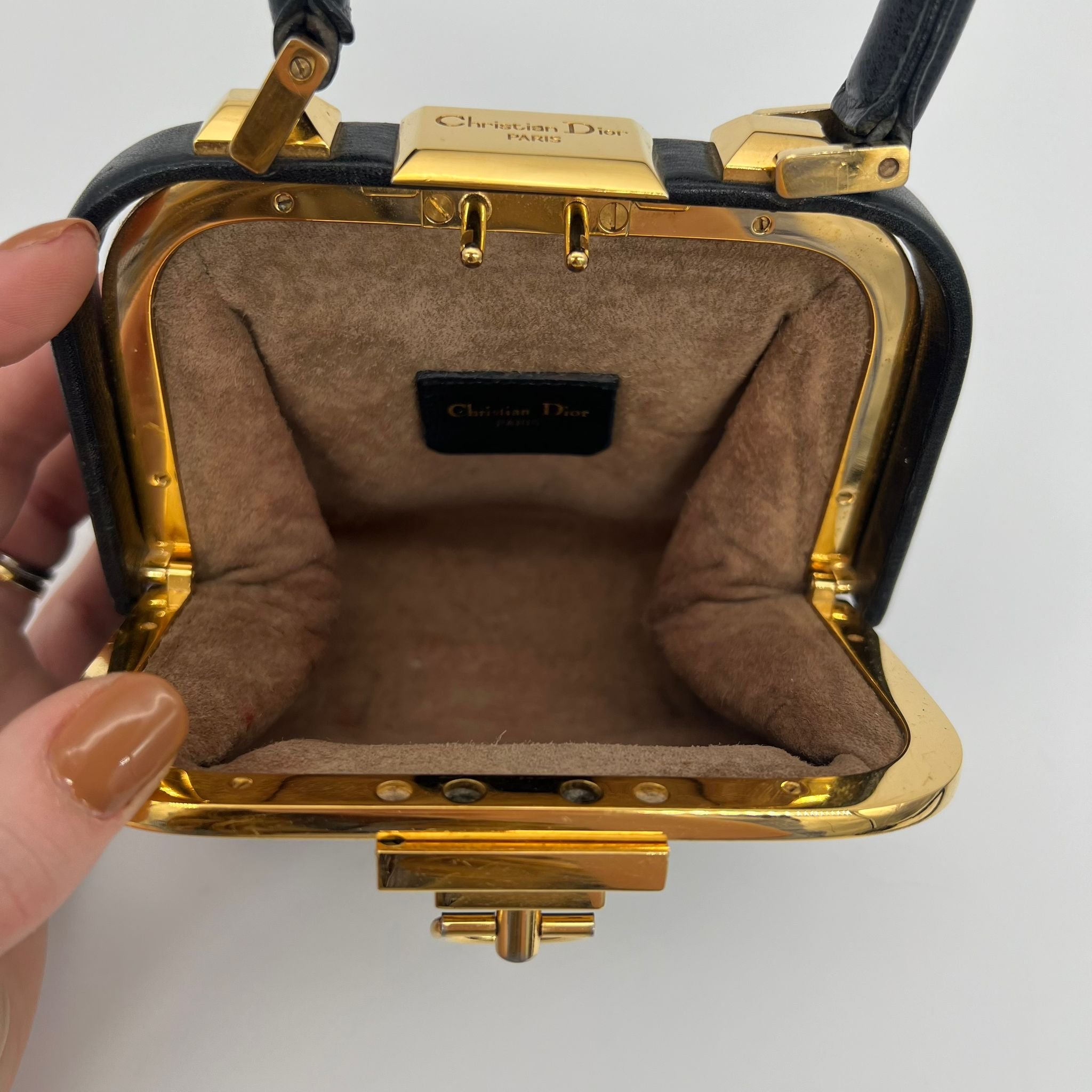 Dior Mini Doctor Vintage Bag in Black Leather and Gold Hardware interior