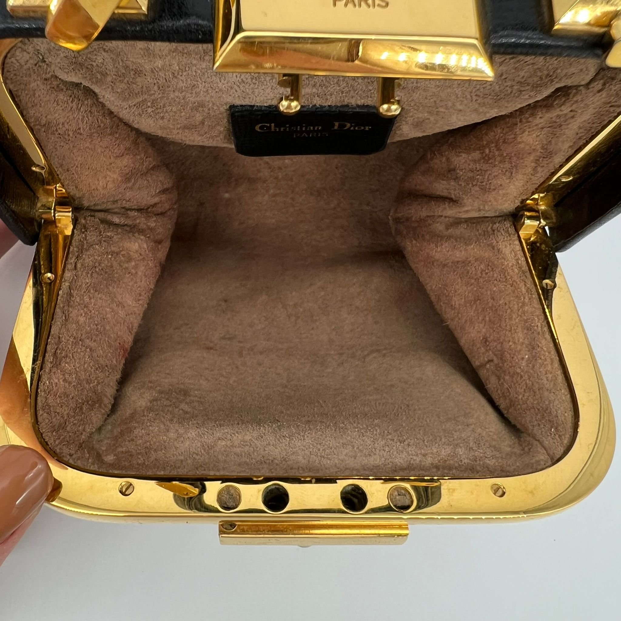 Dior Mini Doctor Vintage Bag in Black Leather and Gold Hardware interior