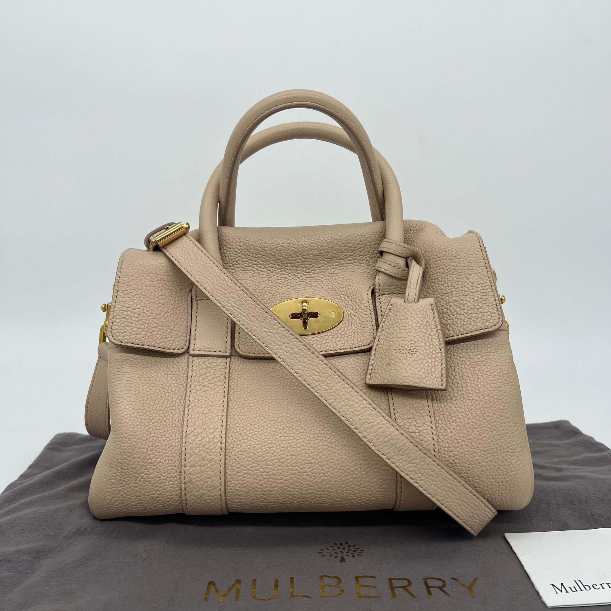 Mulberry Bayswater Small Satchel Bag in Beige with Gold Hardware with packaging