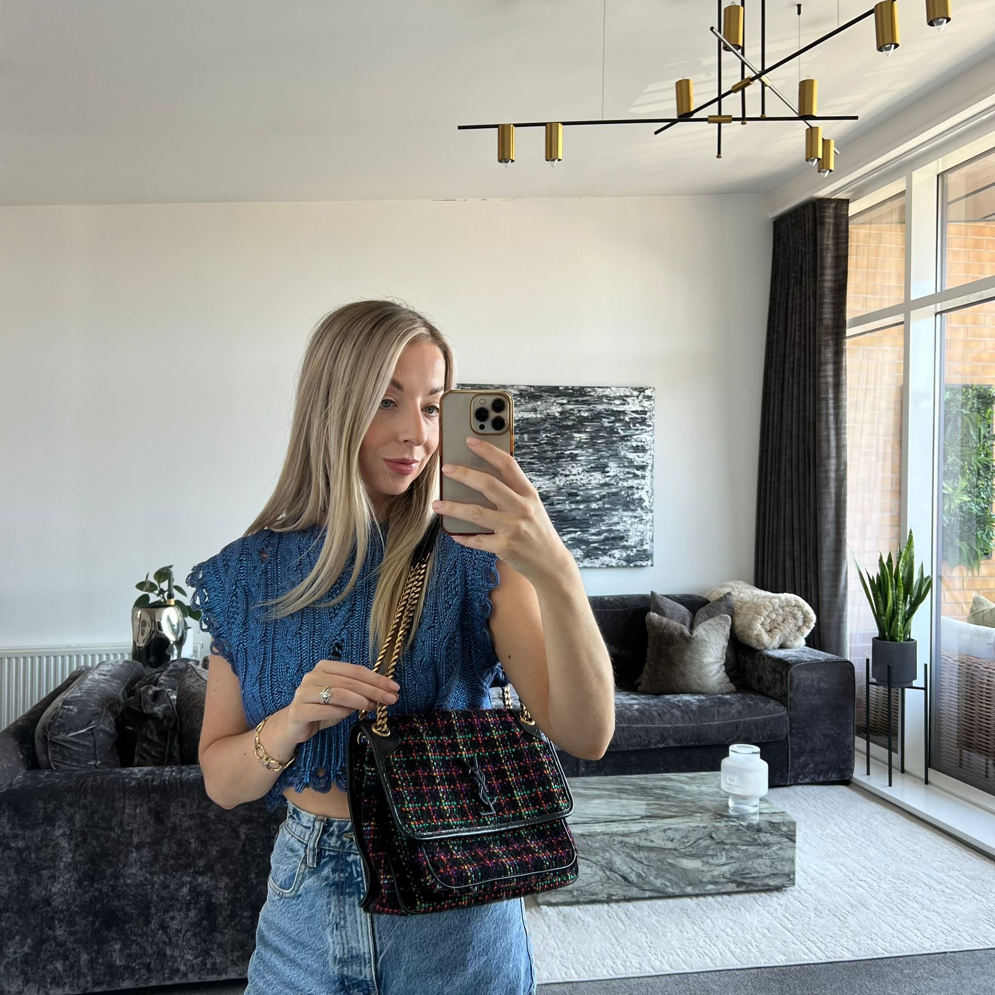 Saint Laurent YSL Niki Medium Tweed Bag shown on model