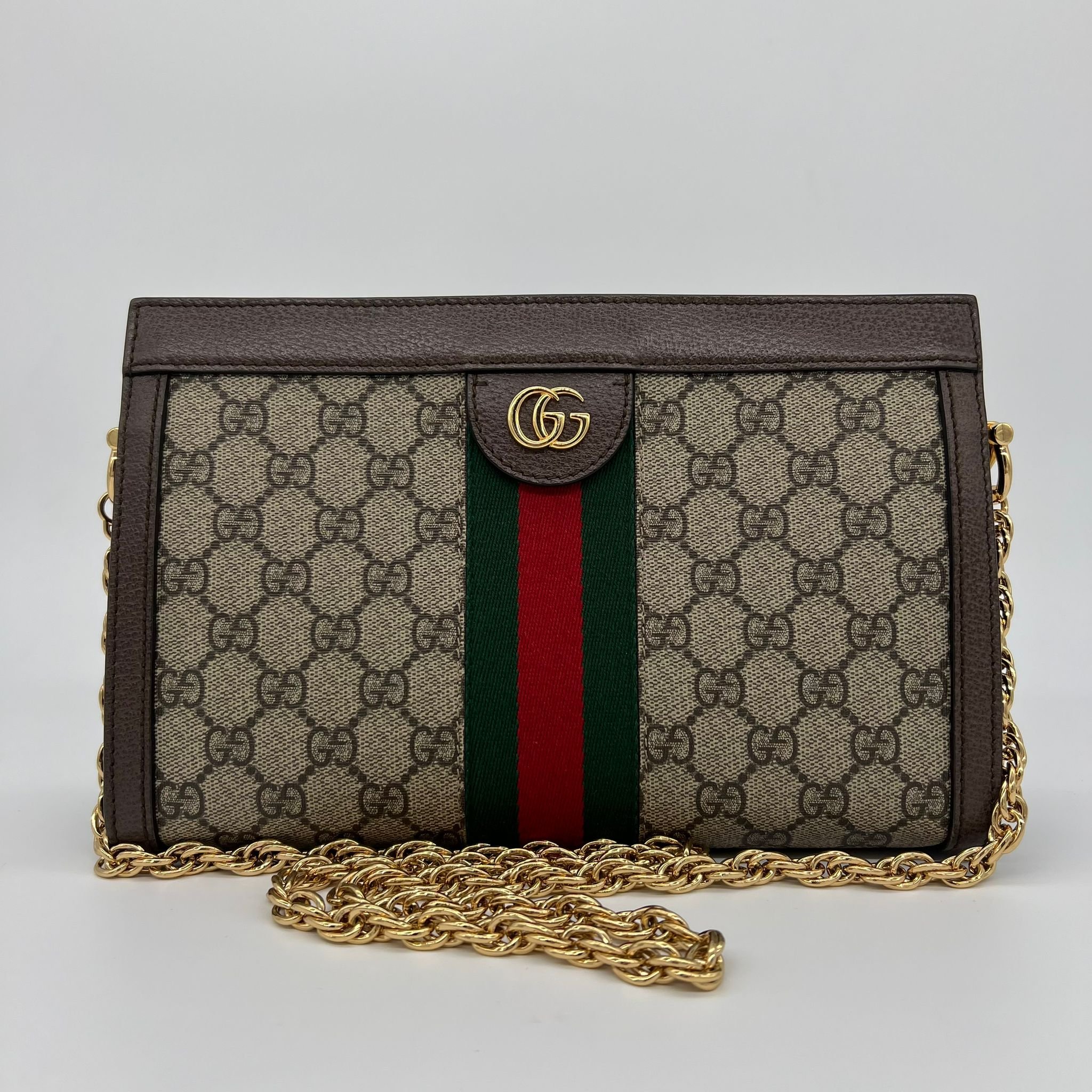 Gucci Ophidia GG Monogram Small Shoulder Bag with Gold Hardware front