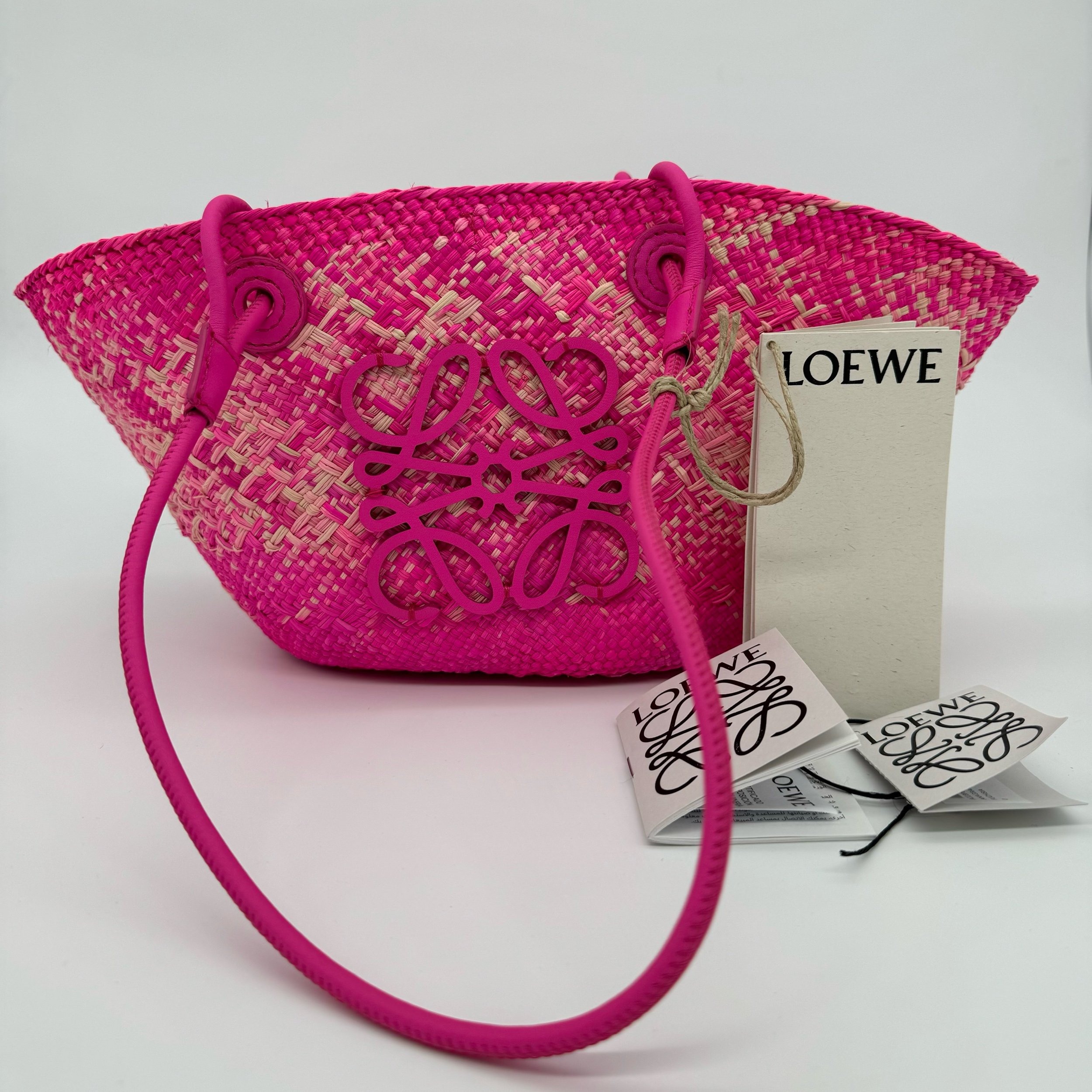 Loewe Pink x Paula's Ibiza Small Anagram Basket Tote Bag Fuchsia front