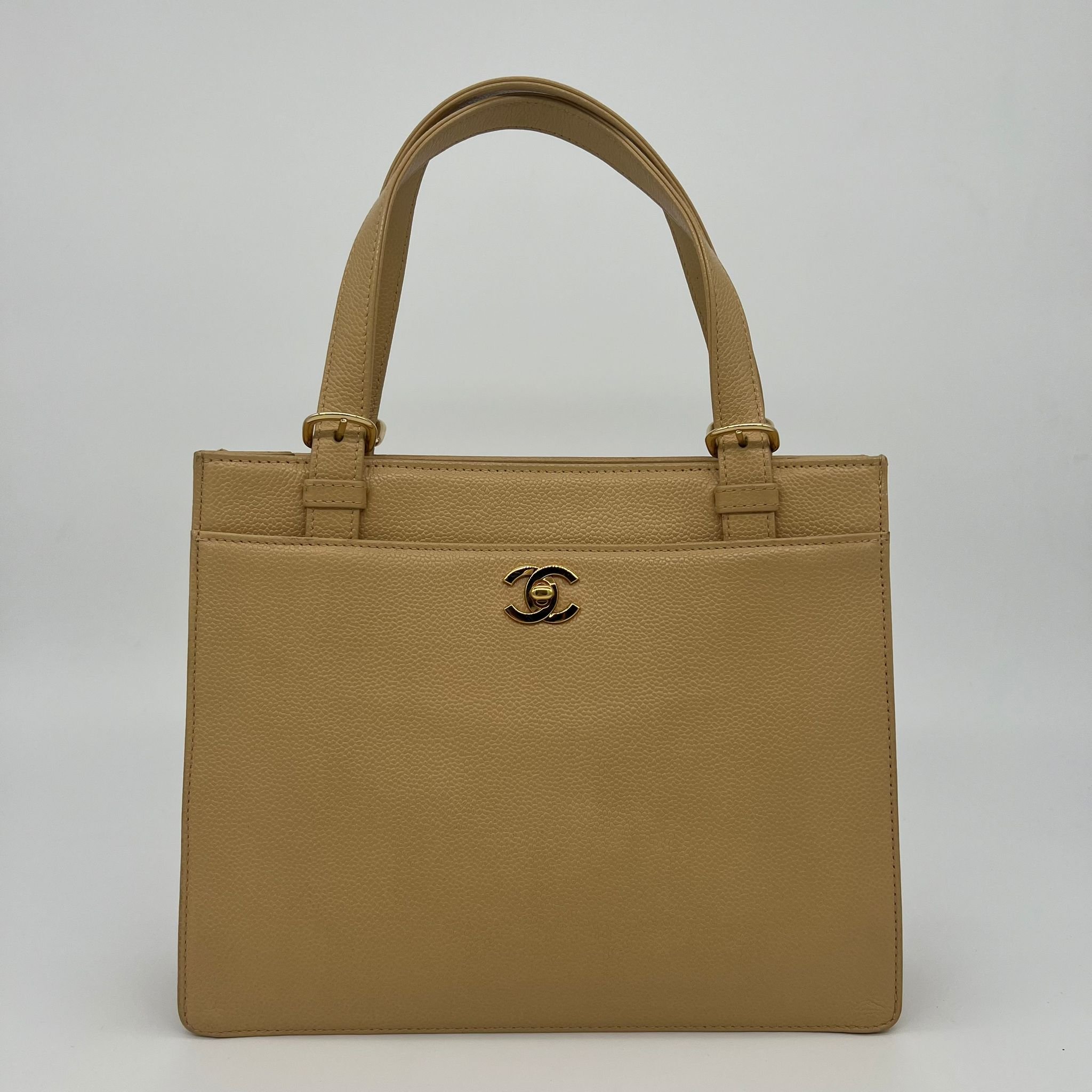 Chanel Beige Caviar Tote Handbag 1997-1999 front
