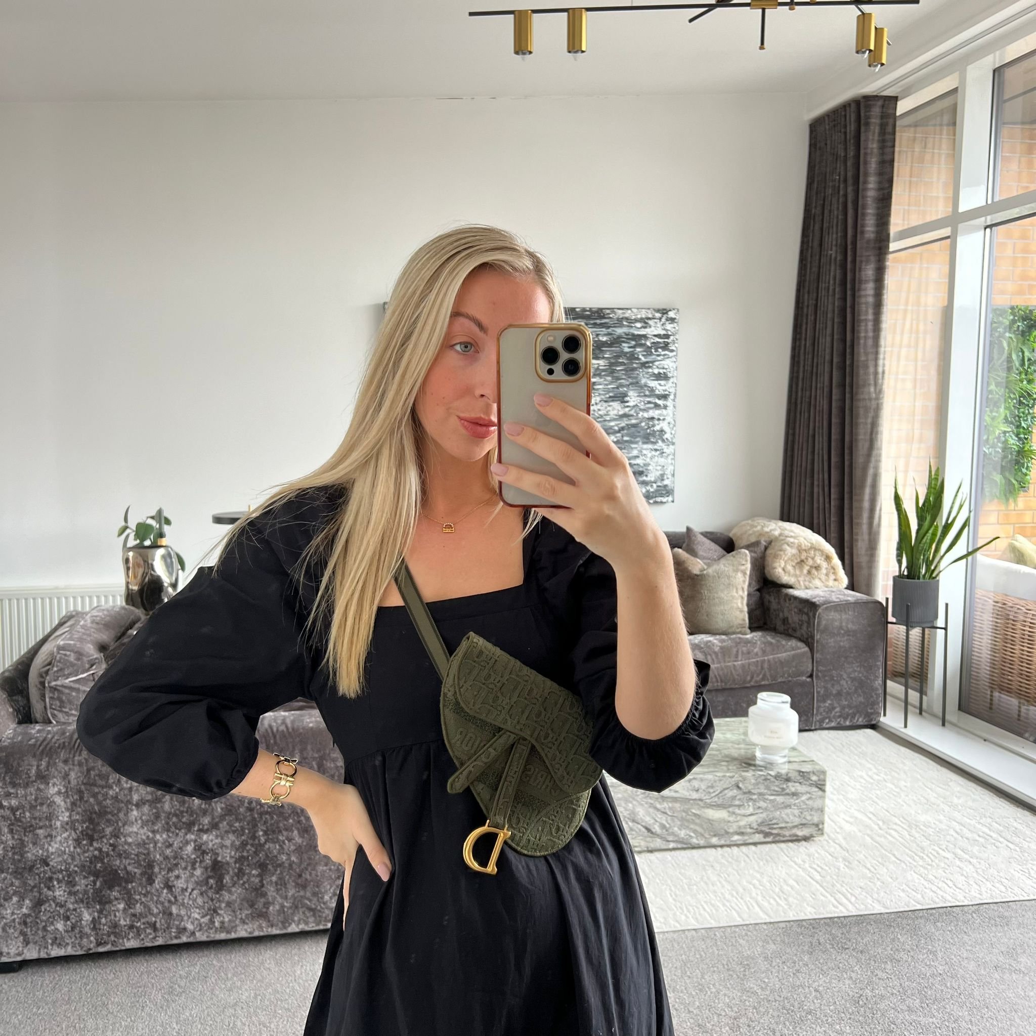 Dior Oblique Canvas Saddle Belt bag shown on model