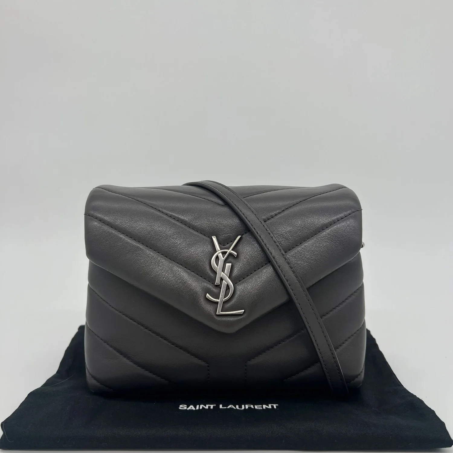 Saint Laurent YSL Toy Loulou Bag in Grey with Silver Hardware with packaging