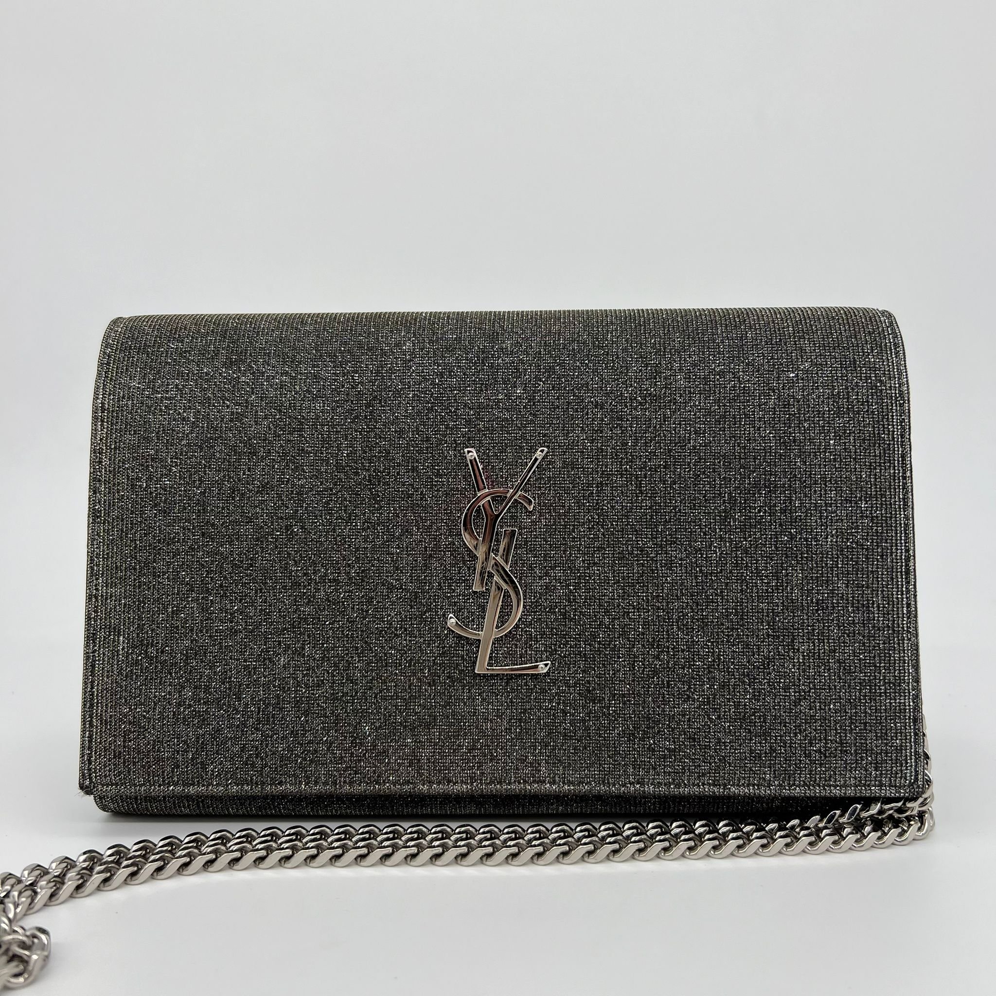 Saint Laurent YSL Kate Glitter Wallet on Chain Bag front
