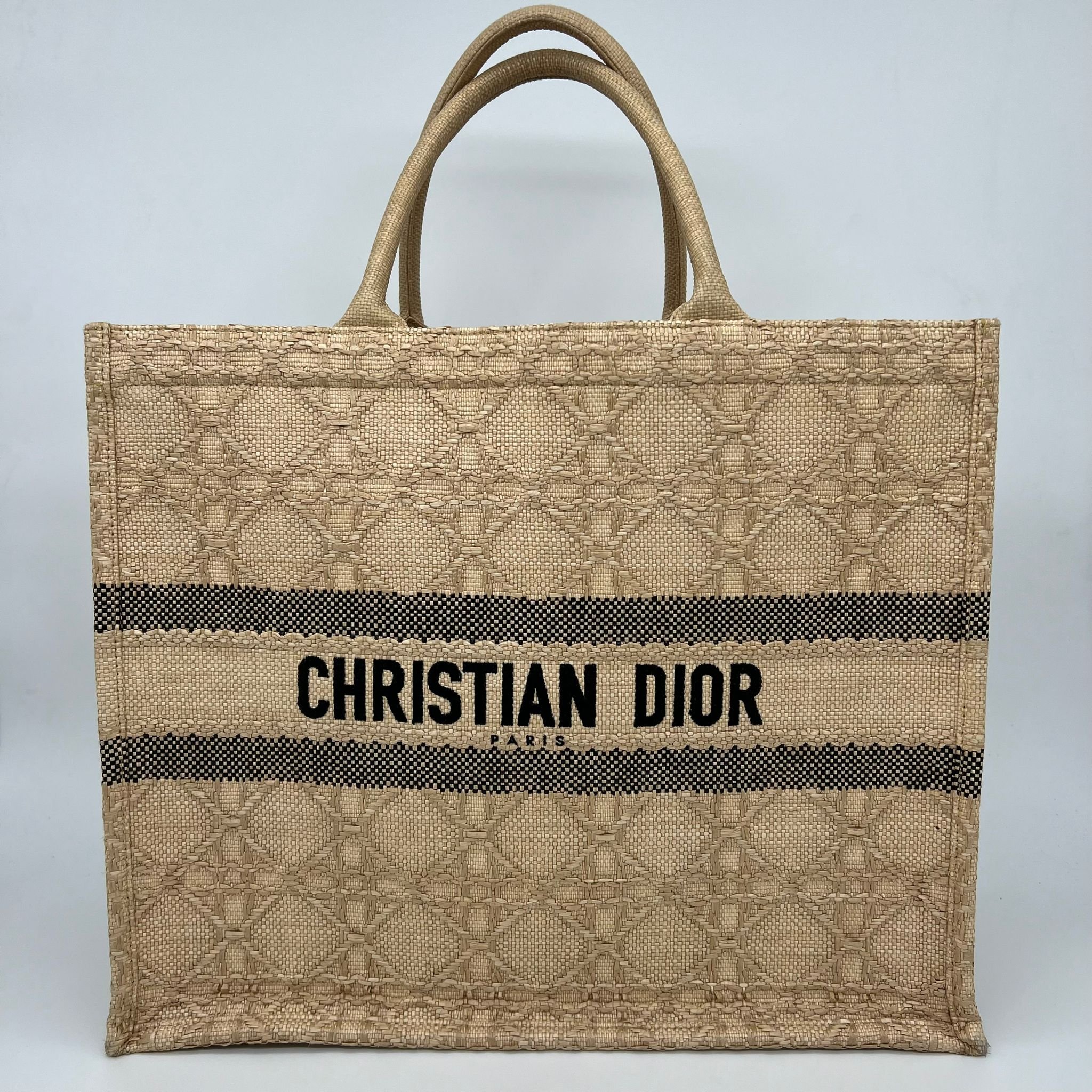 Christian Dior Large Book Tote Bag in Natural Cannage Raffia front