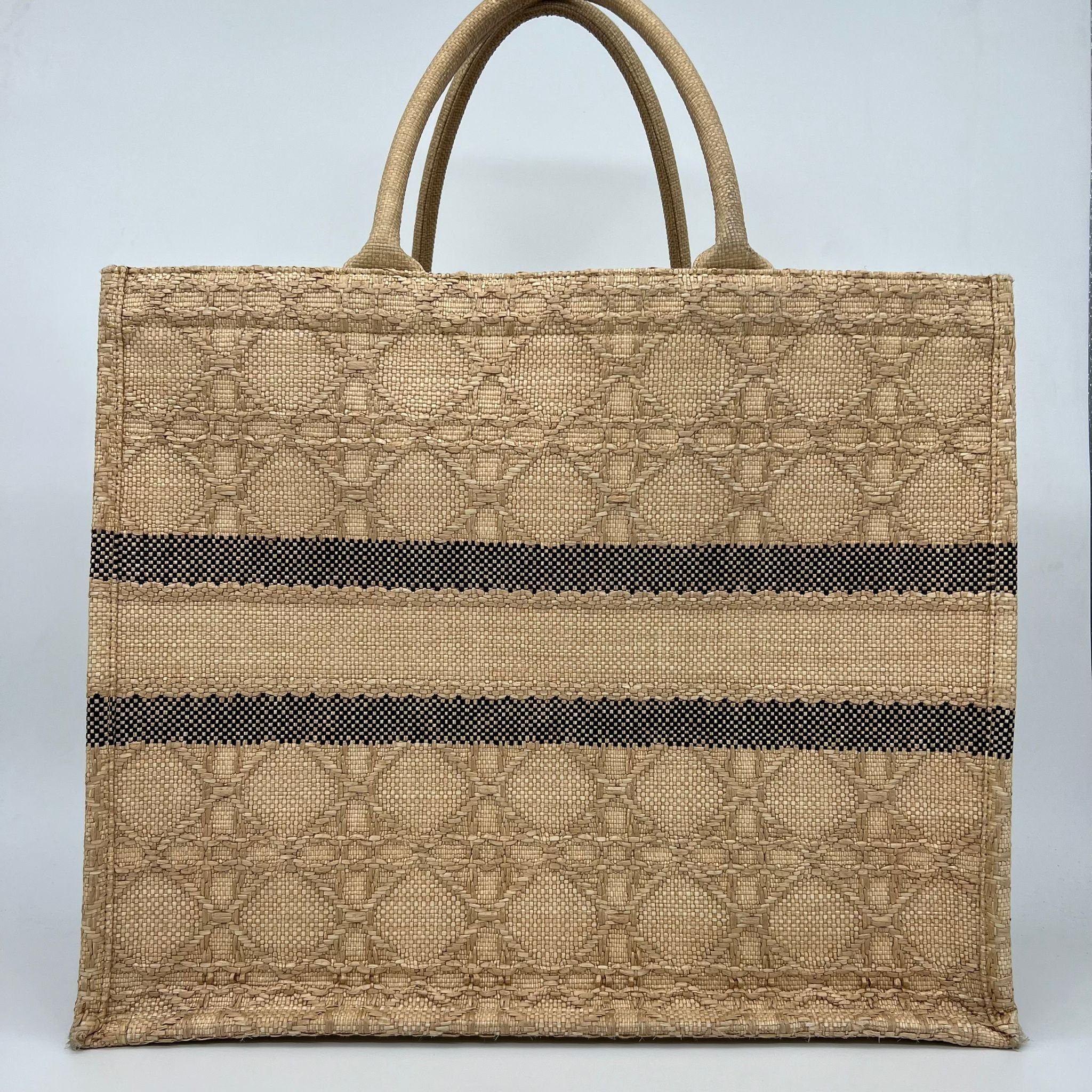 Christian Dior Large Book Tote Bag in Natural Cannage Raffia back