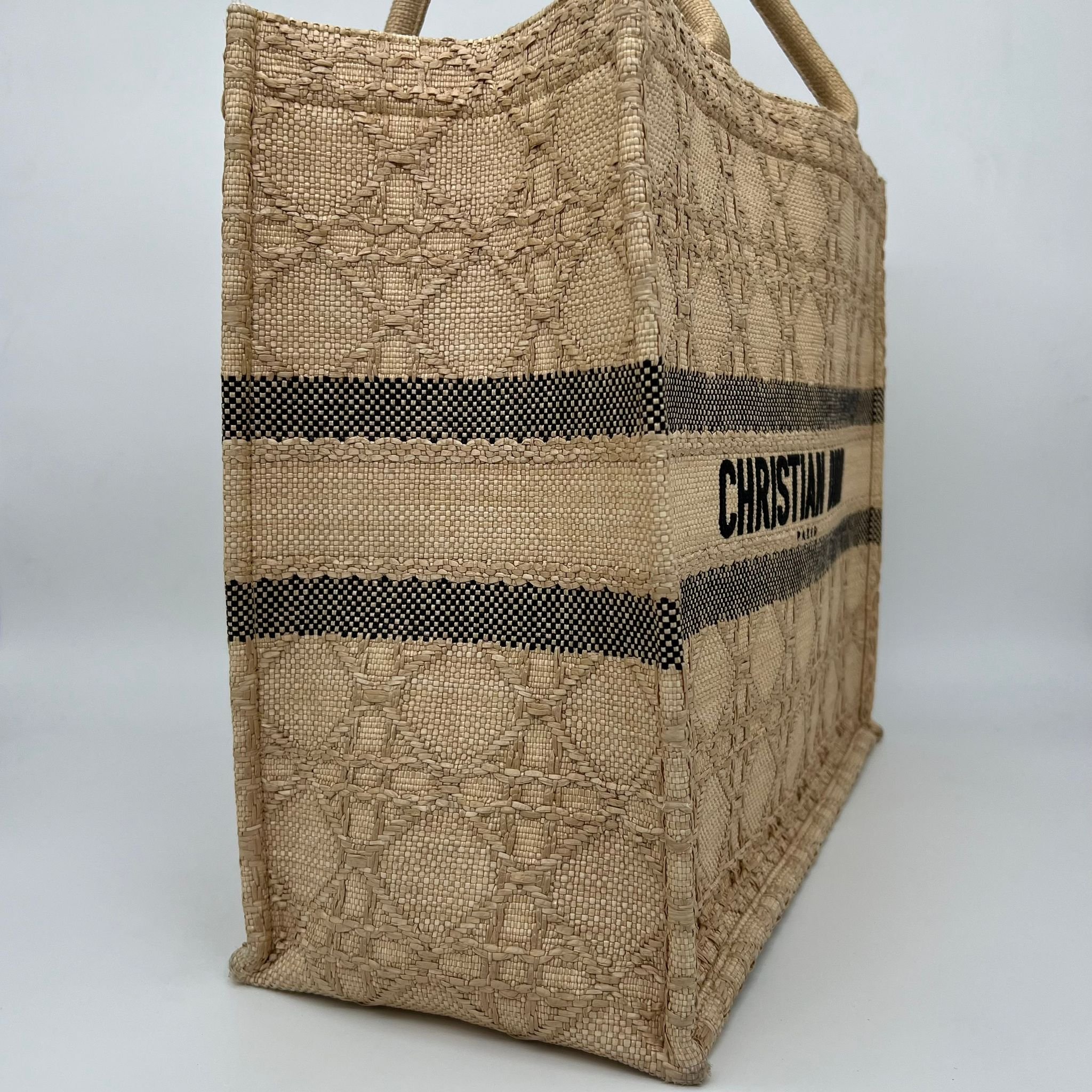 Christian Dior Large Book Tote Bag in Natural Cannage Raffia side