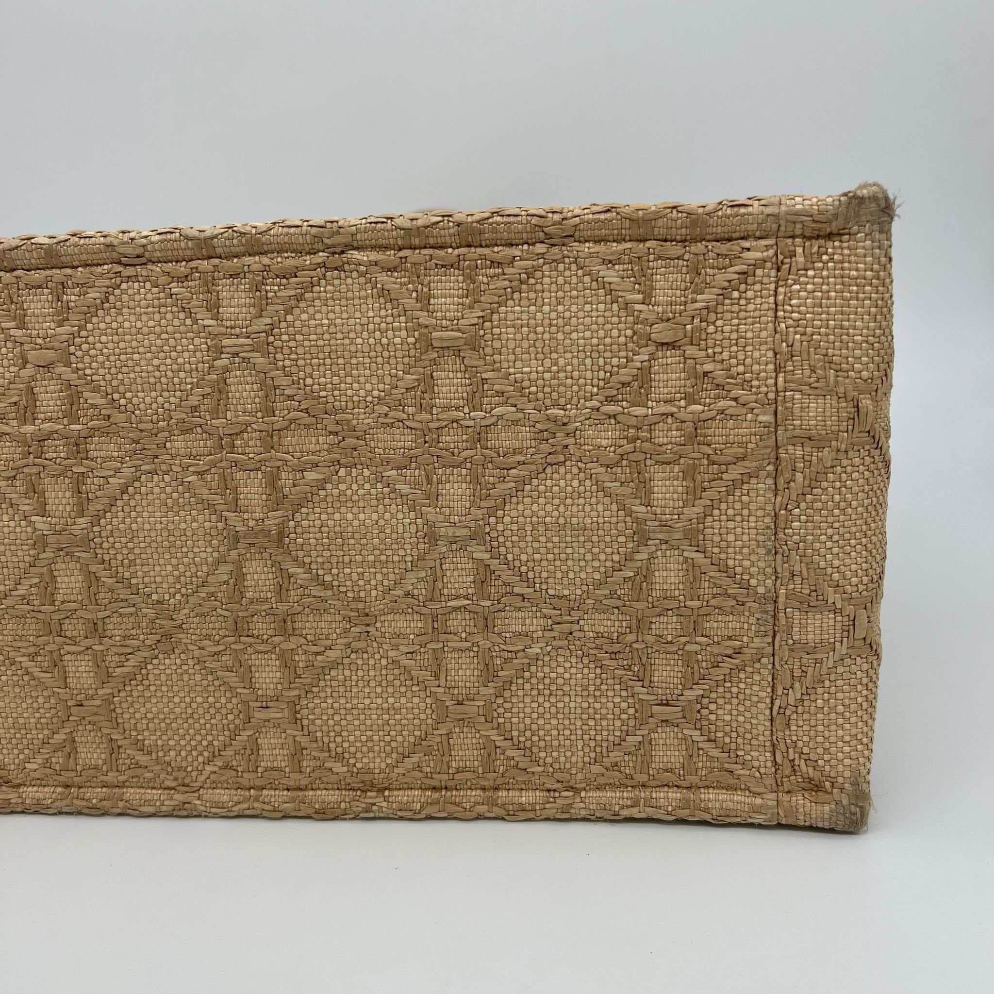 Christian Dior Large Book Tote Bag in Natural Cannage Raffia bottom
