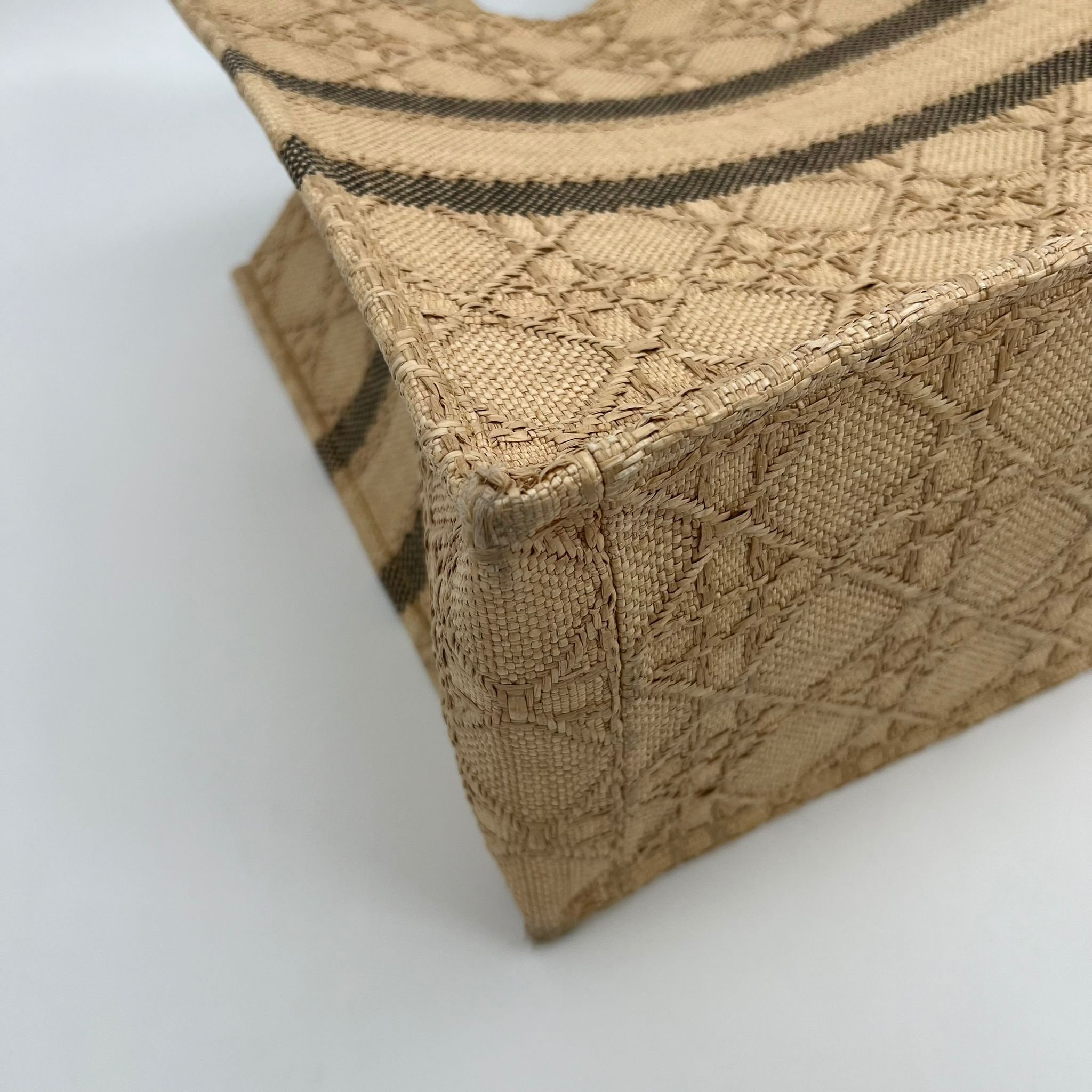 Christian Dior Large Book Tote Bag in Natural Cannage Raffia corner