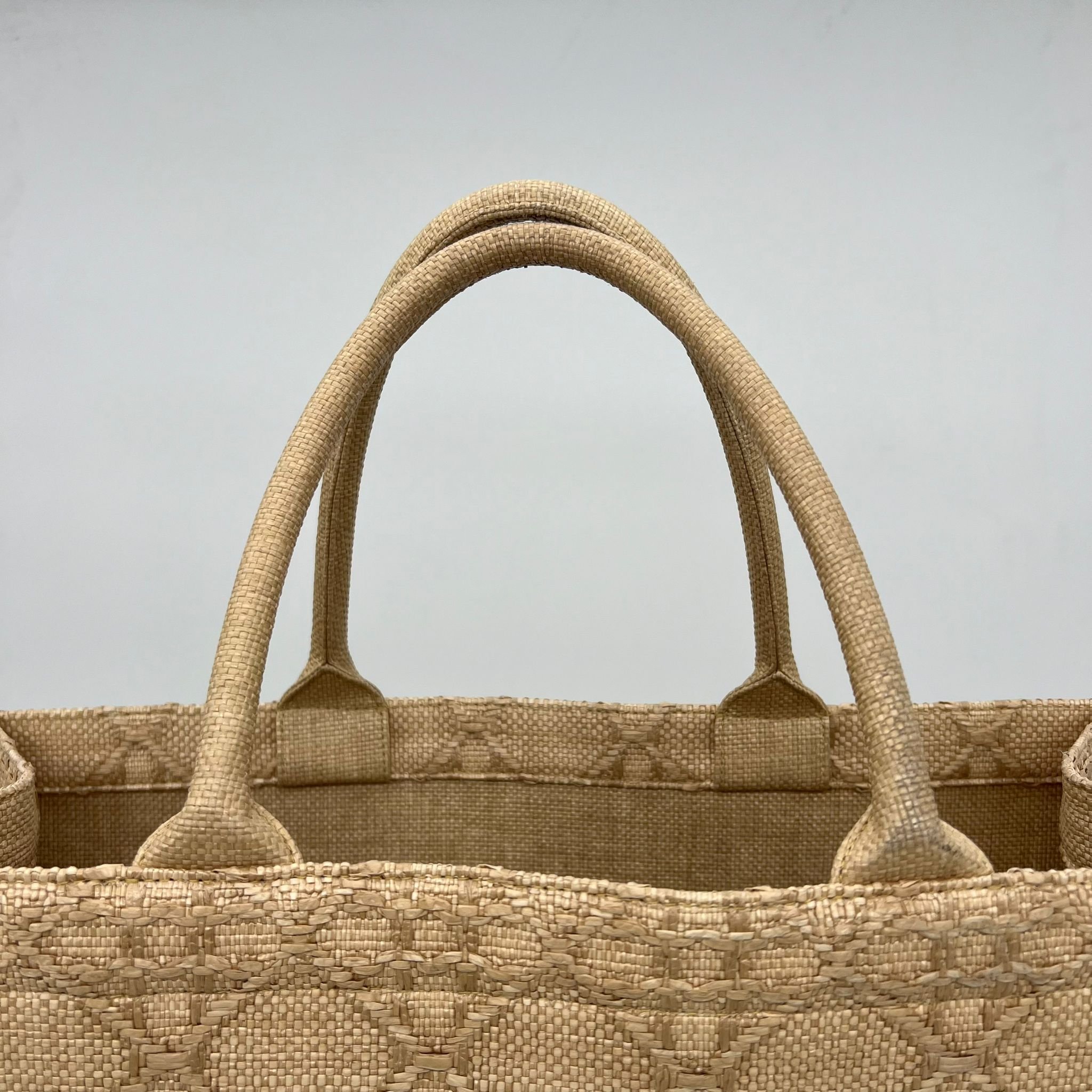 Christian Dior Large Book Tote Bag in Natural Cannage Raffia handles