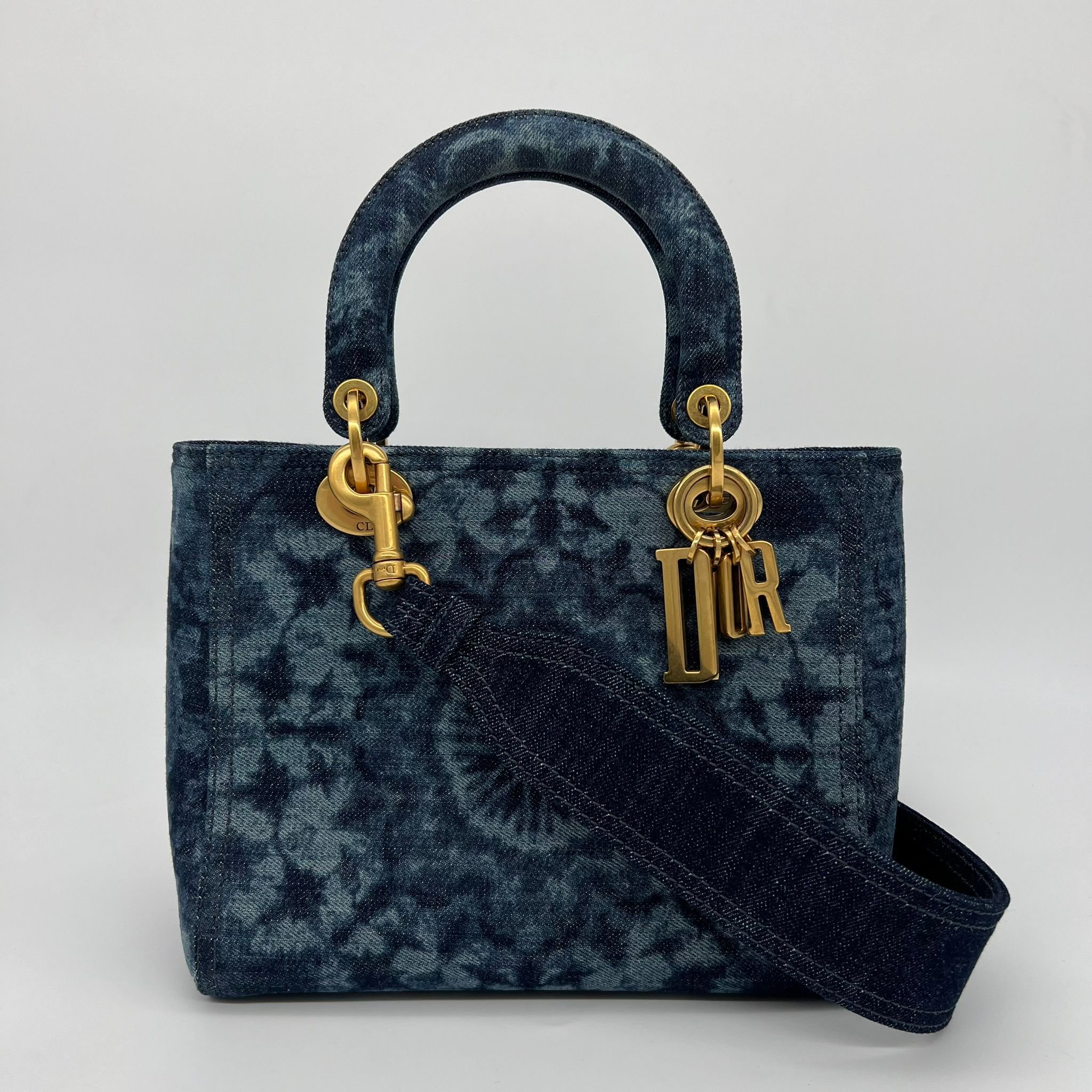 Lady Dior Medium Kaleidoscope Denim Bag with Aged Gold Hardware front