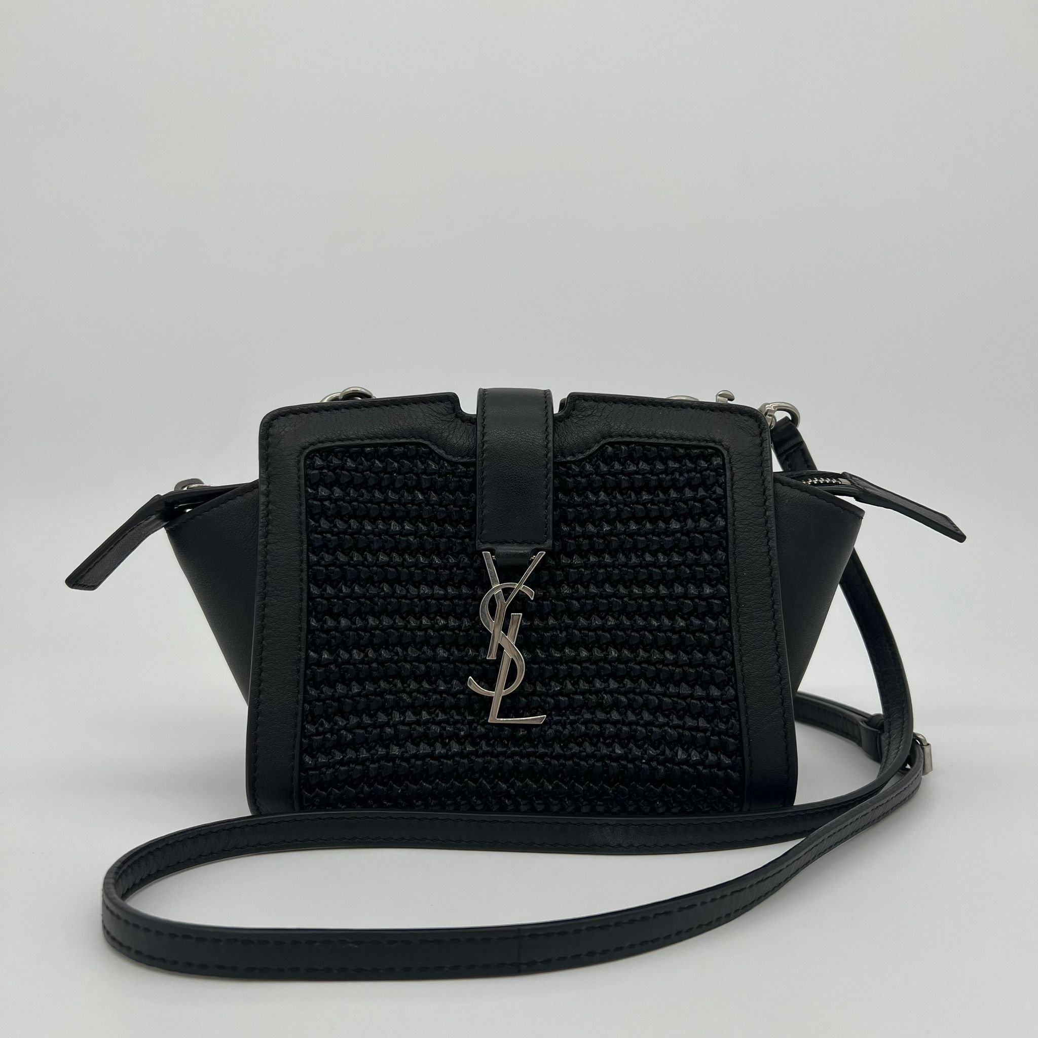 Saint Laurent YSL Toy Cabas Downtown Bag Black Raffia front